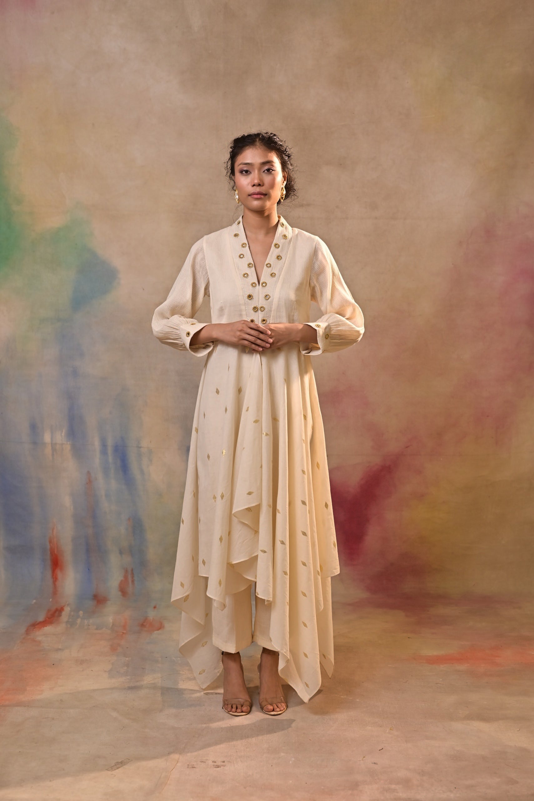 Ivory Gold Accent Indo-Western Dress