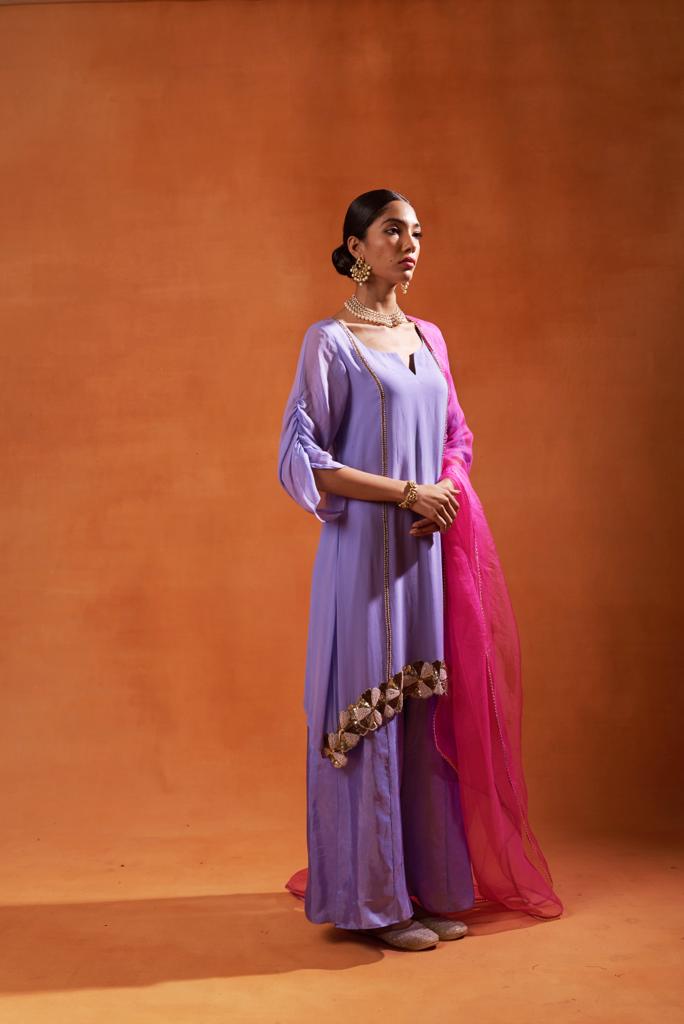 Lavender Embroidered Sharara Set