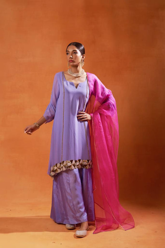 Lavender Embroidered Sharara Set