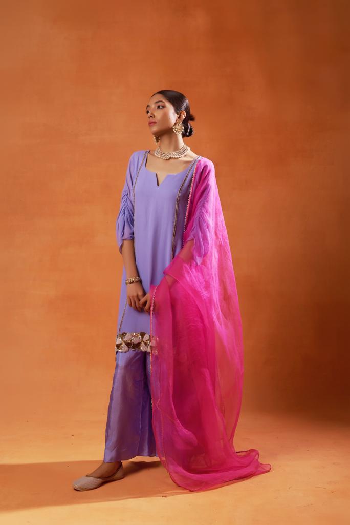 Lavender Embroidered Sharara Set