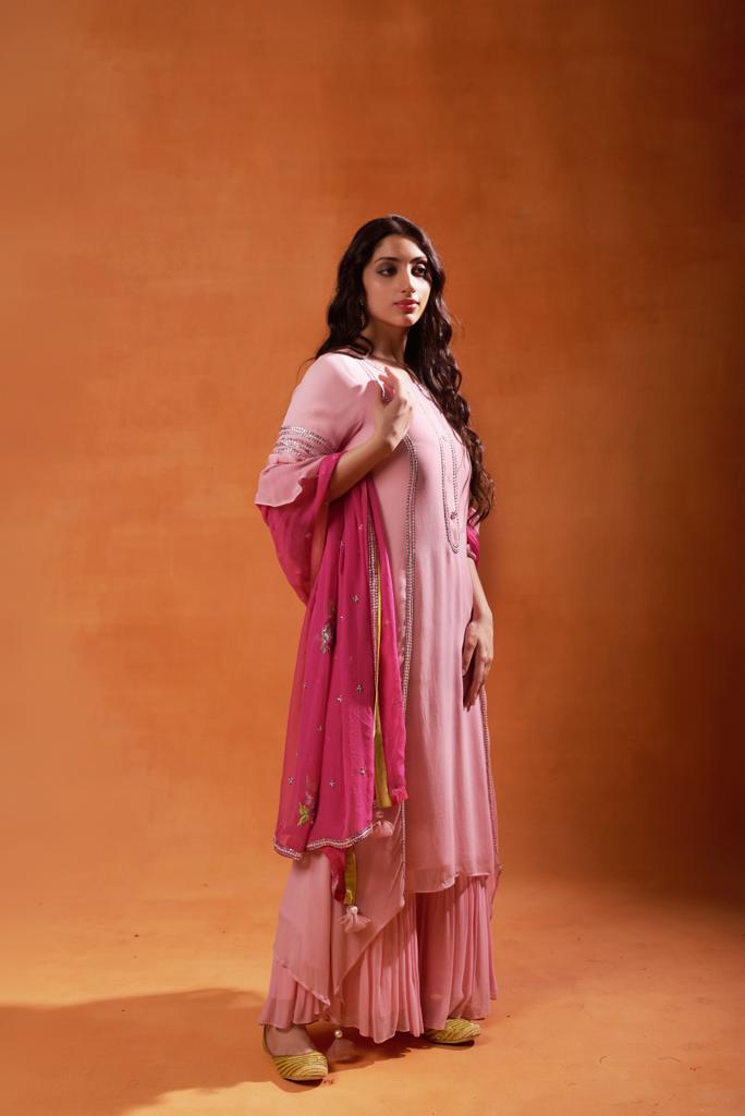 Pink Embroidered Sharara Set