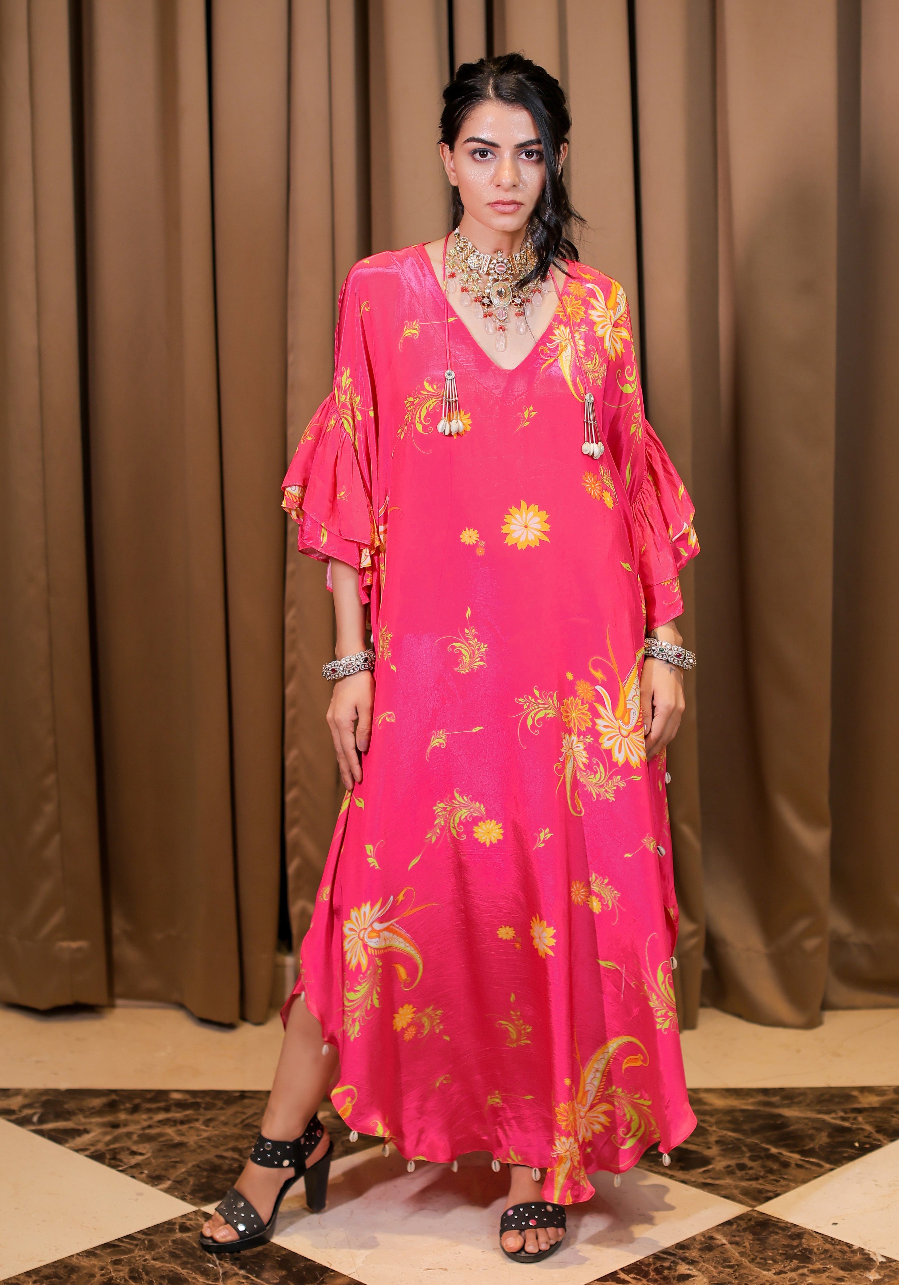 Pink Printed Kaftan