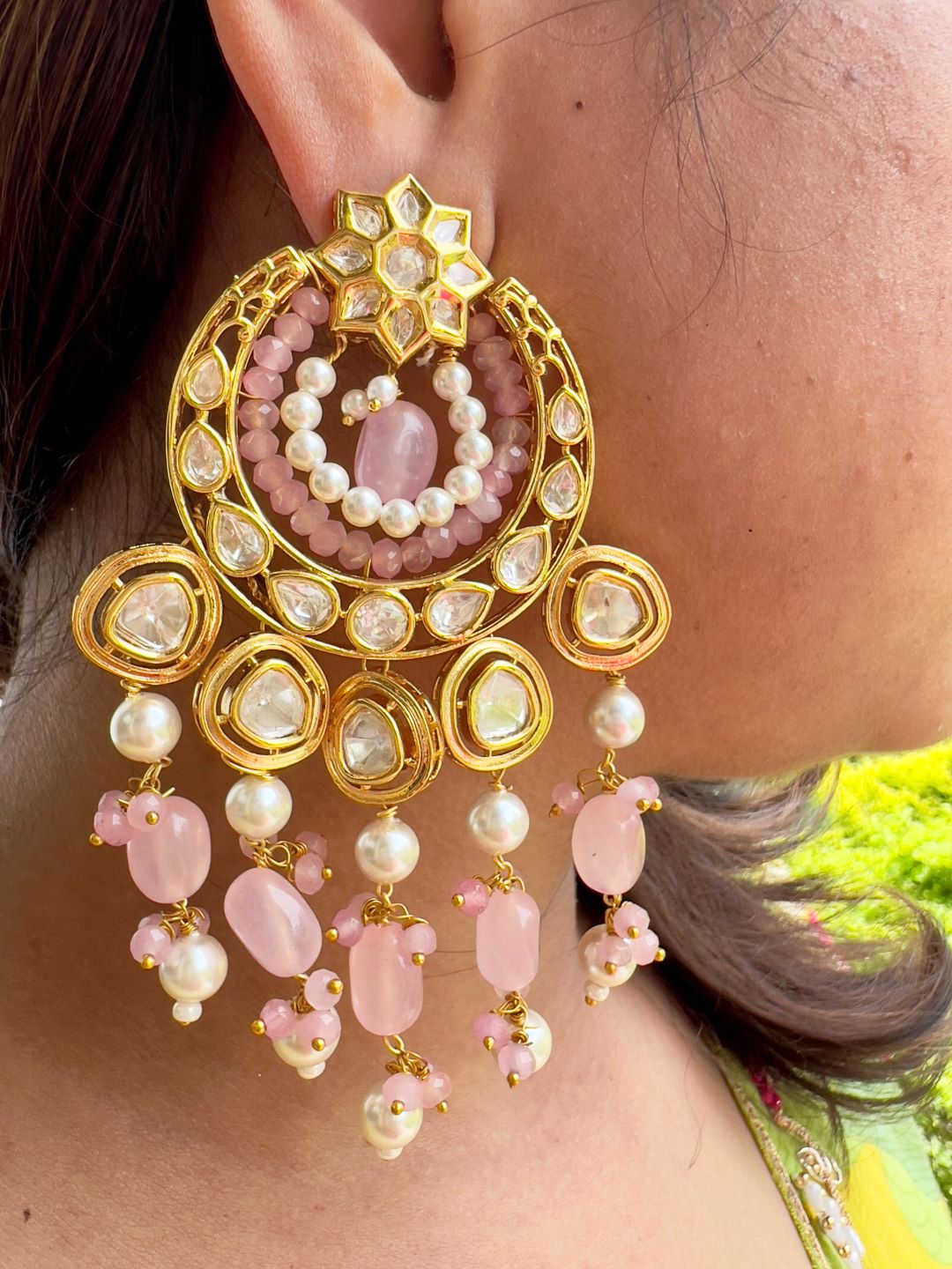 Le David Pink Pearl & Kundan Earrings