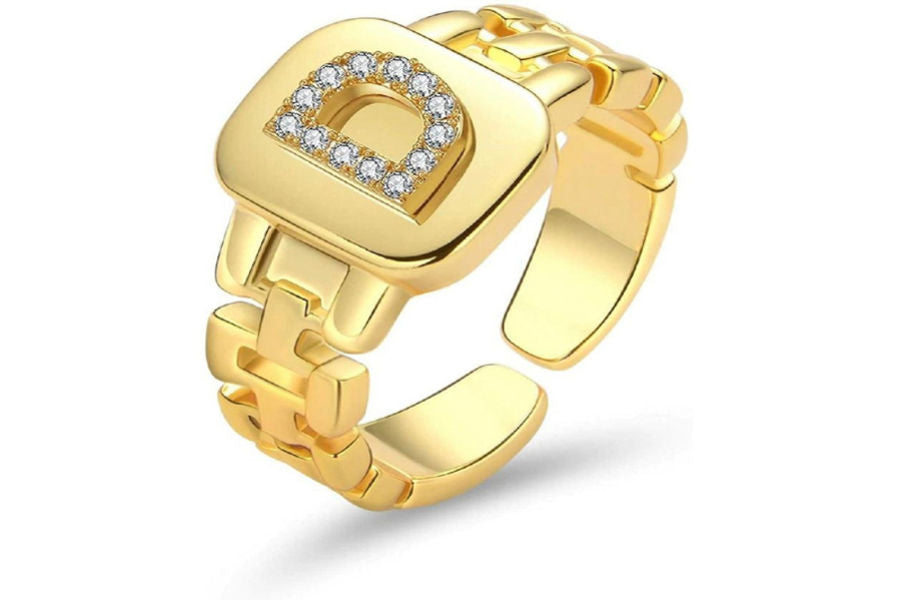 Gold Band Initial Letter Ring