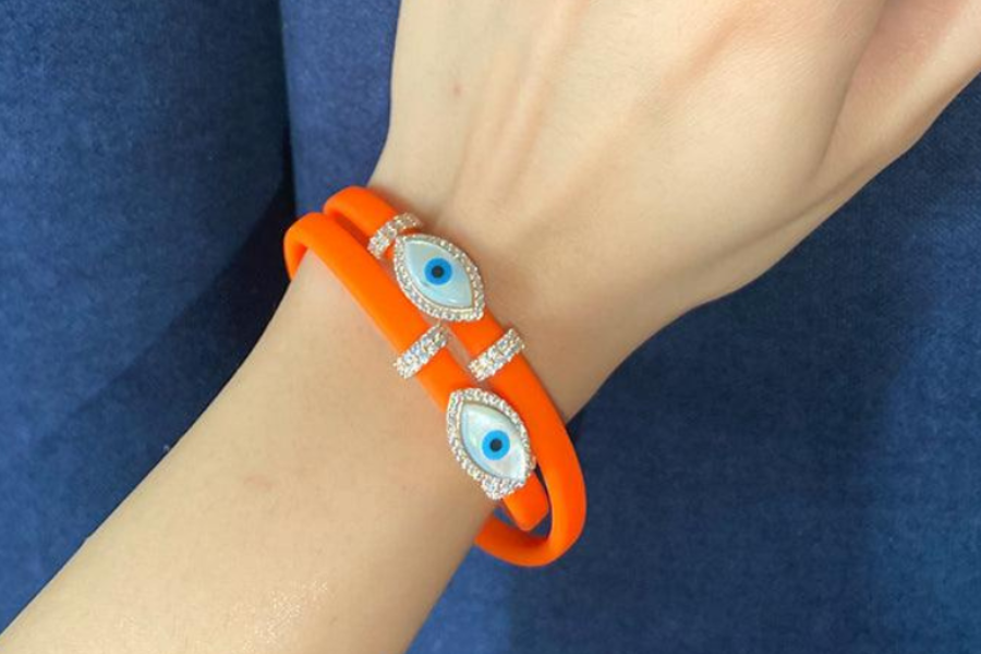 Double Evil Eye Adjustable Wrap Bracelet-Necklace Choker with Swarovski Crystals