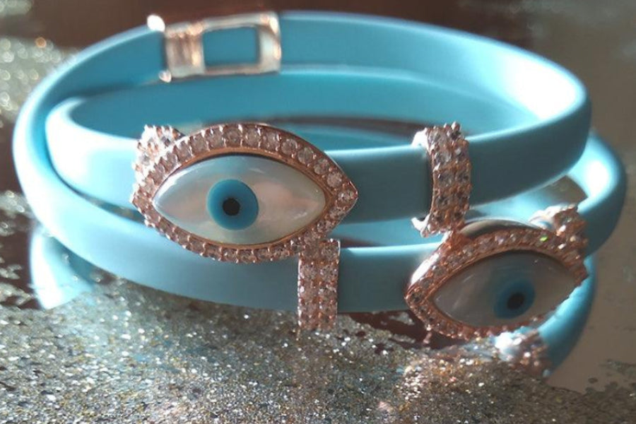 Double Evil Eye Adjustable Wrap Bracelet-Necklace Choker with Swarovski Crystals