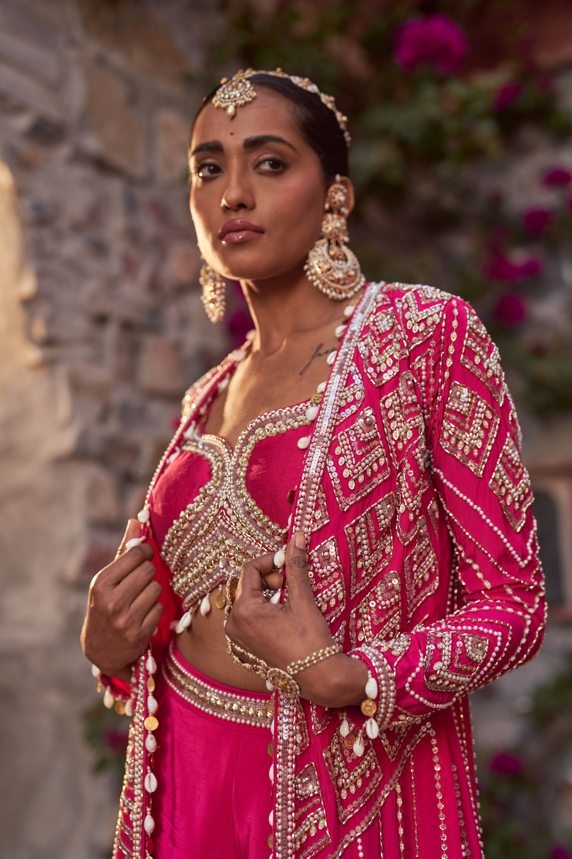 Gulabo Utsav Embroidered Top With Palazo Paired With Fully Embroidered Cape