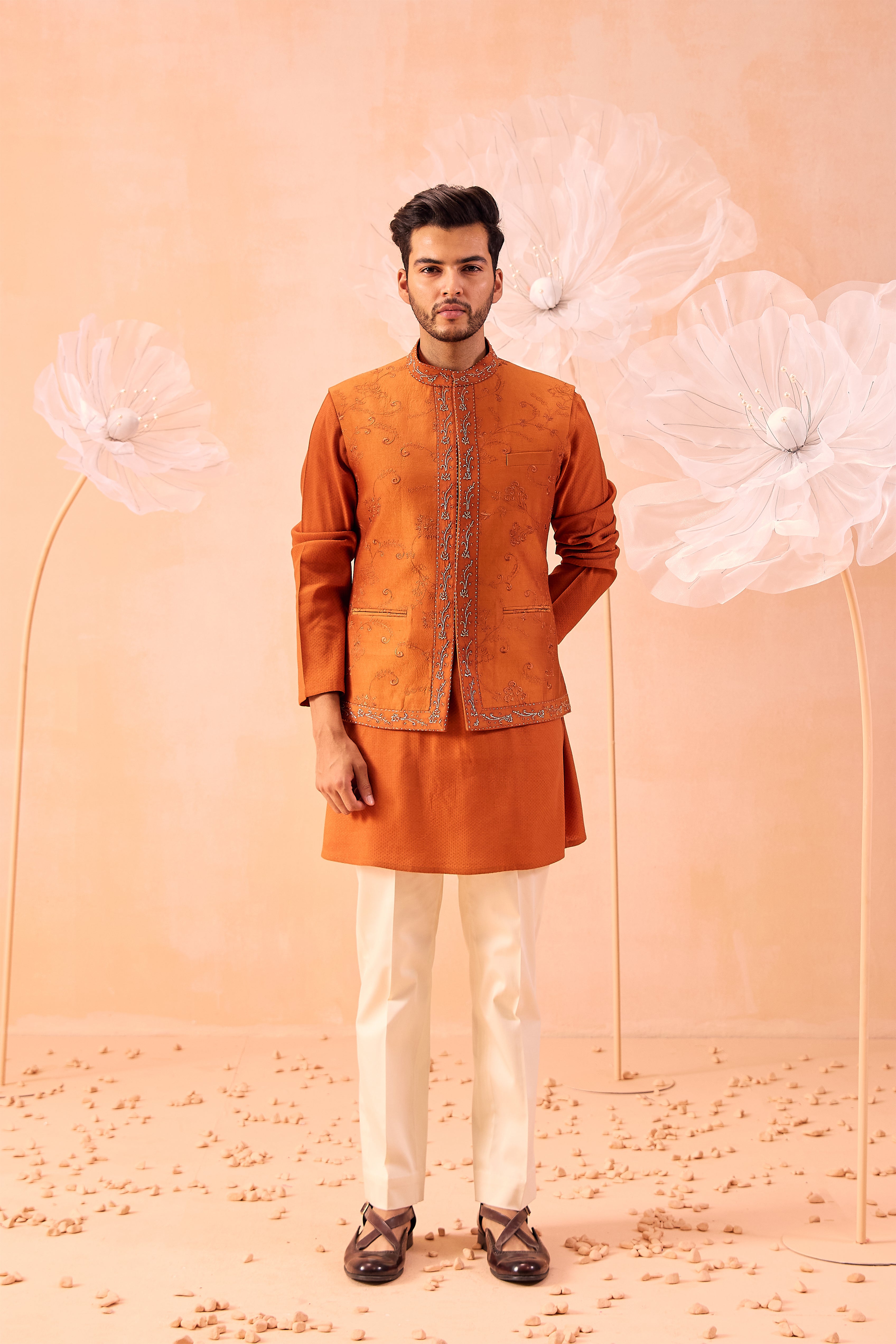 Burnt Orange Nehru Jacket Set