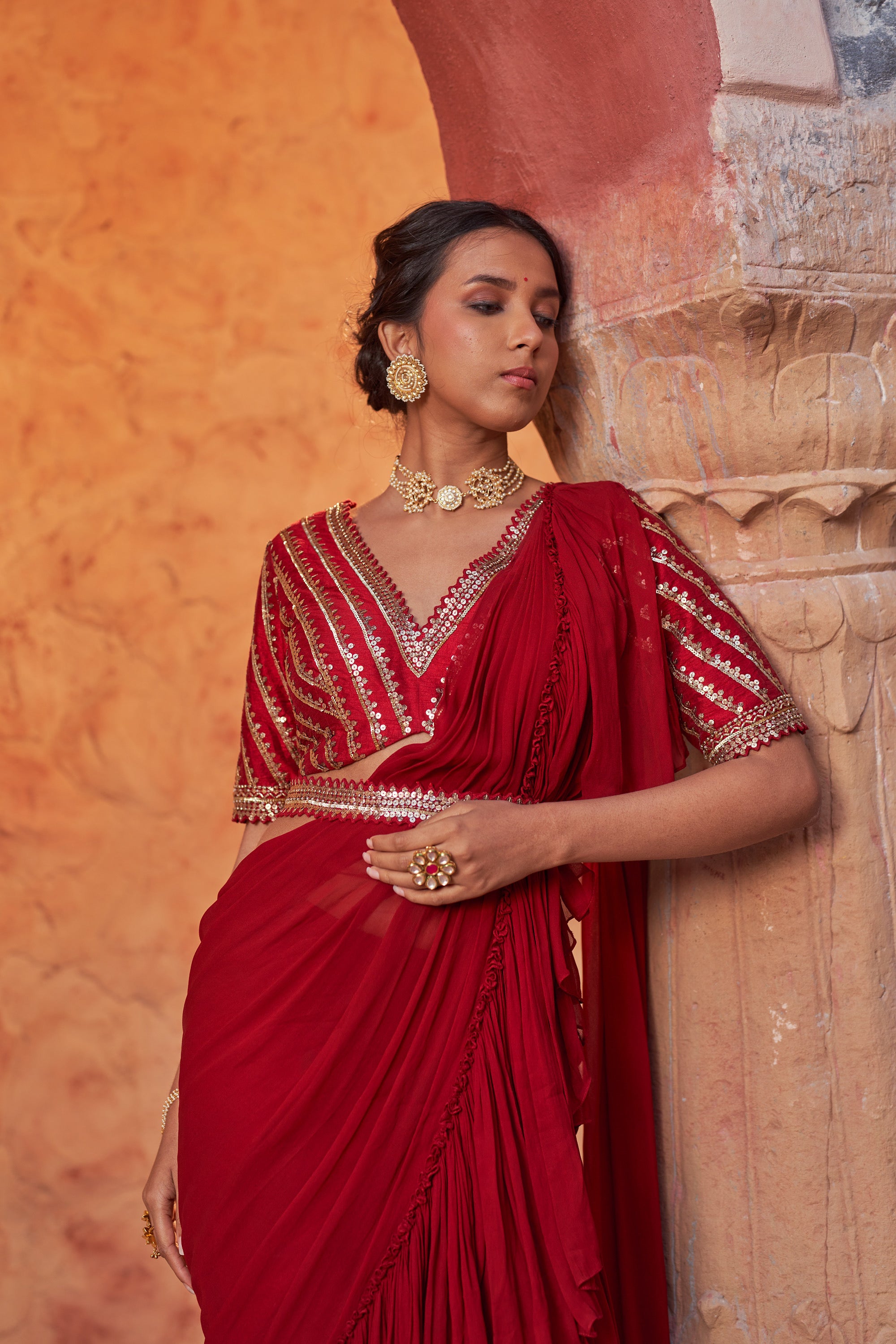 Lok Rang Utsav Saree With Embroidered Blouse And Belt