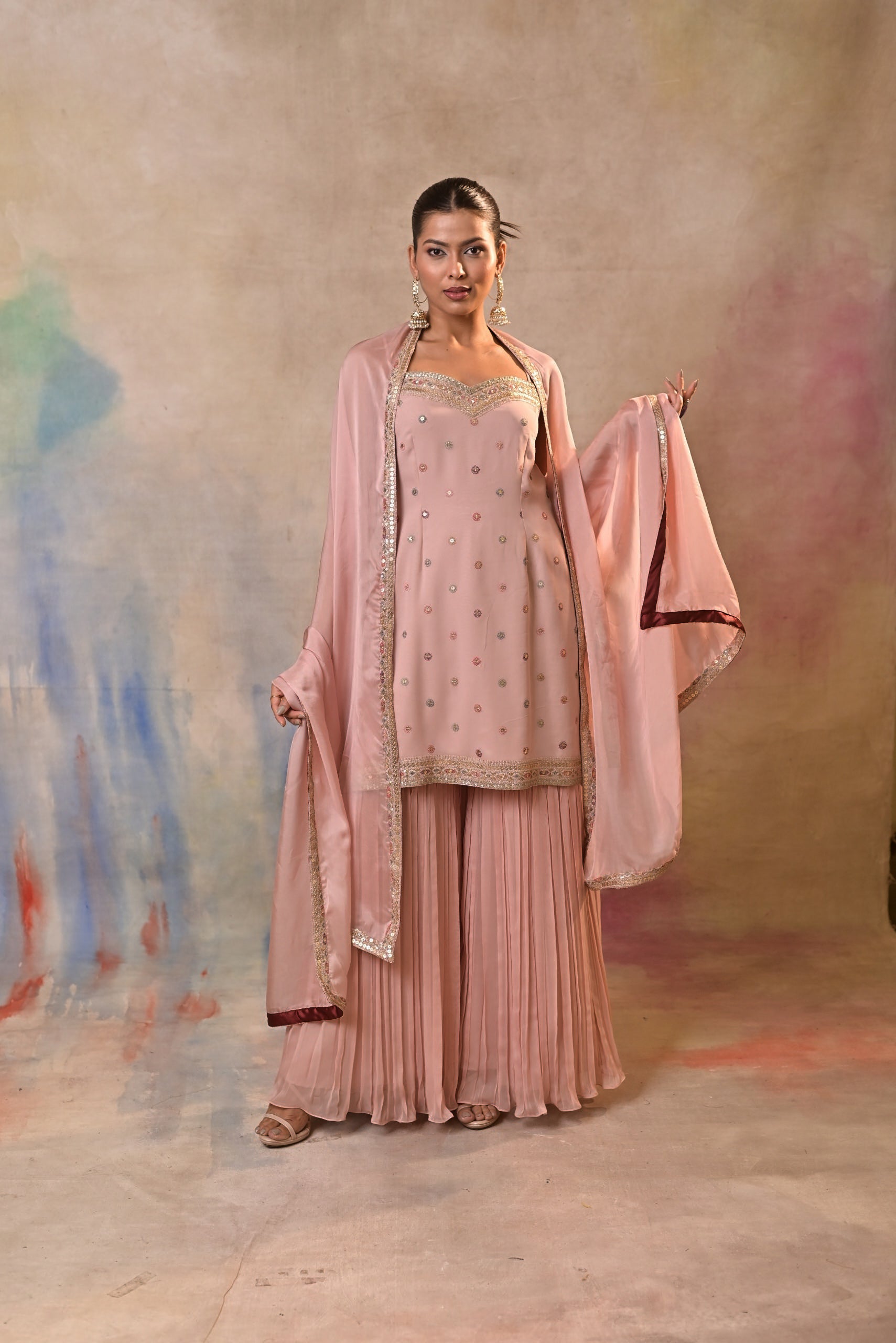 Pink Embellished Sharara Set