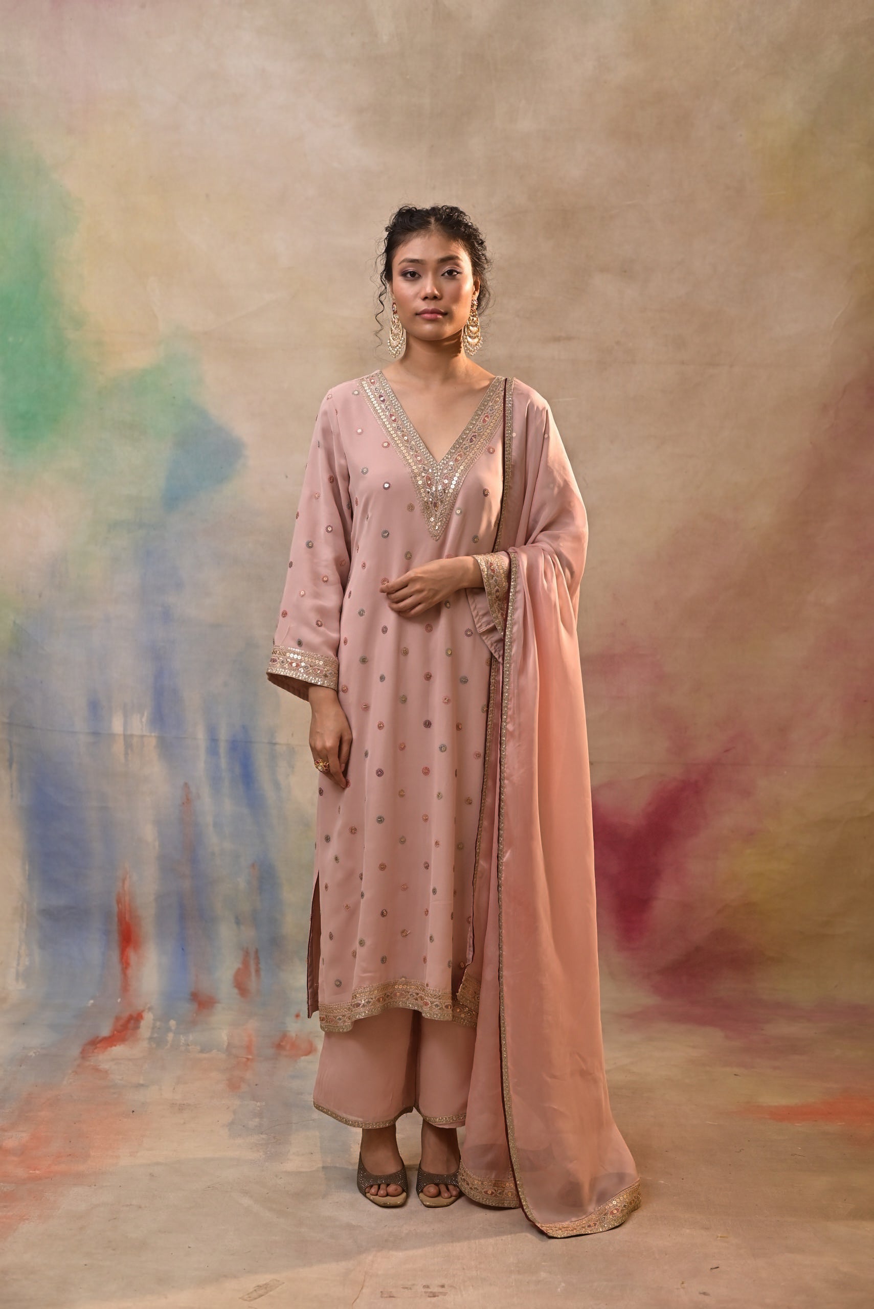 Pink Sharara Set With Embellished Kameez