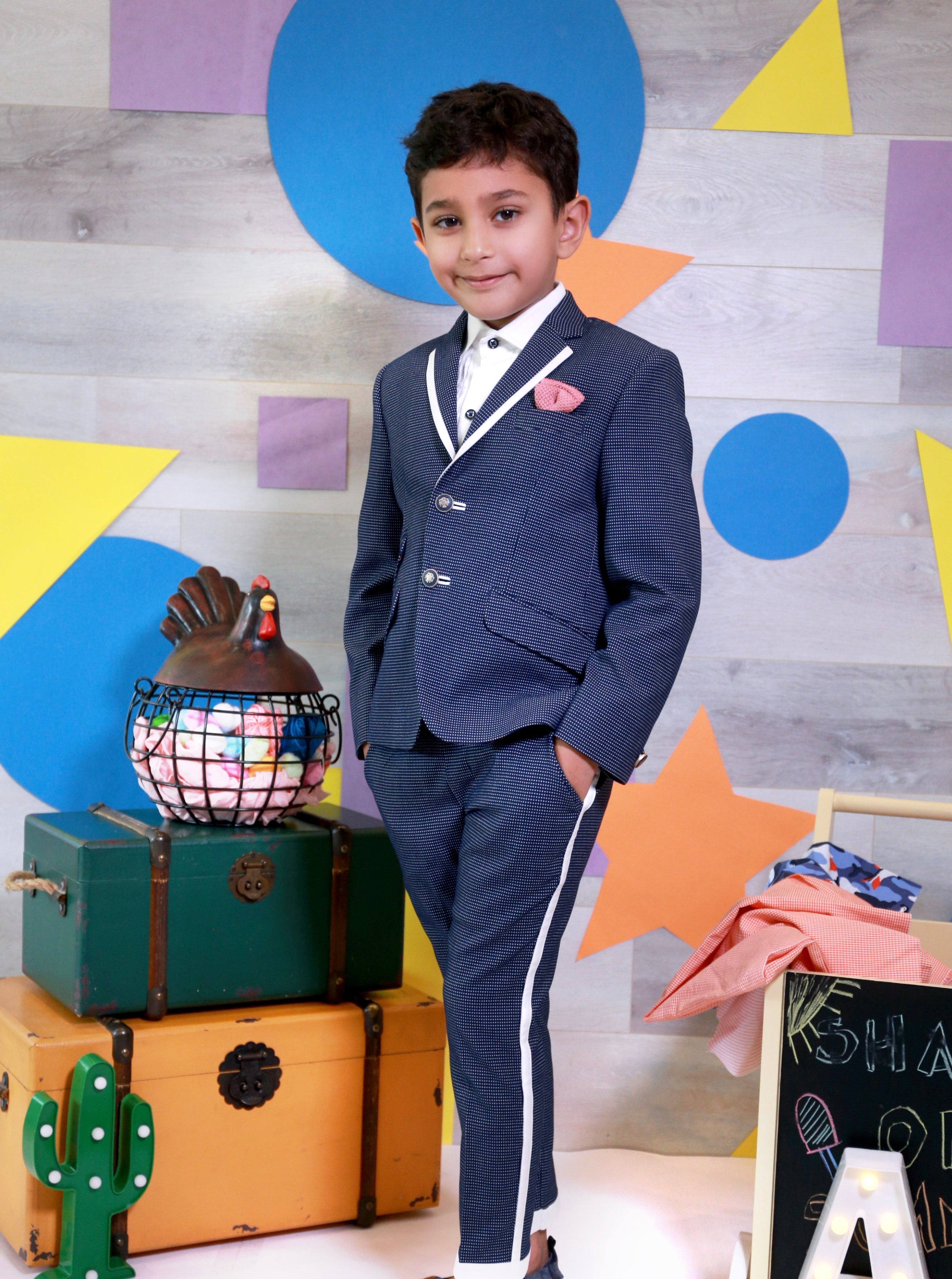 Navy Blue Suit With Pocket Square