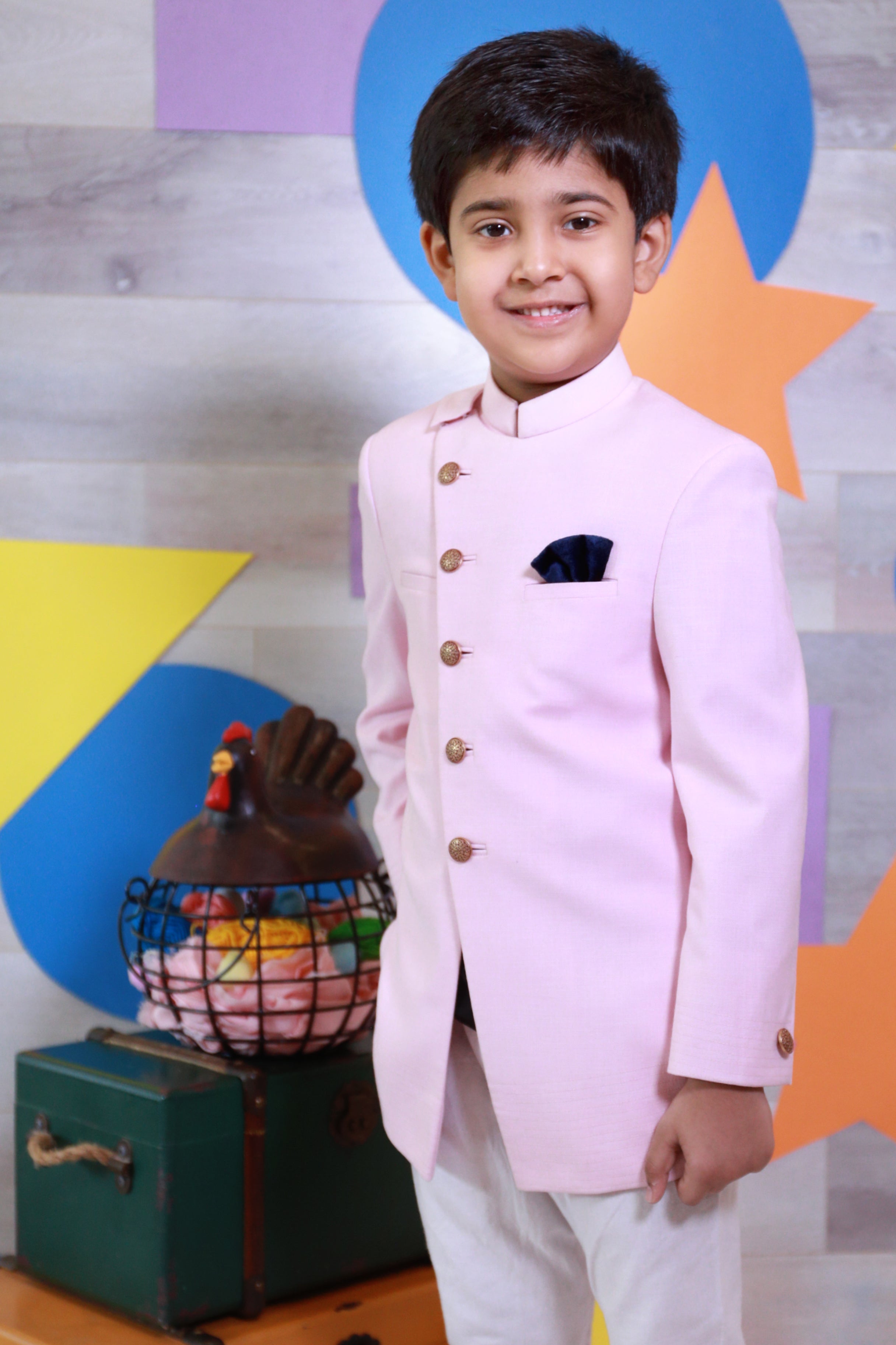 Pink Angrakha Indowestern Jacket With Off White Pants