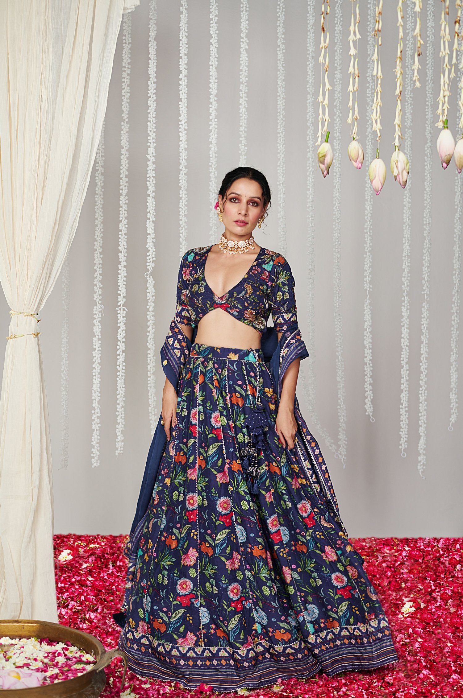 Bagicha deep blue lehenga set of 3