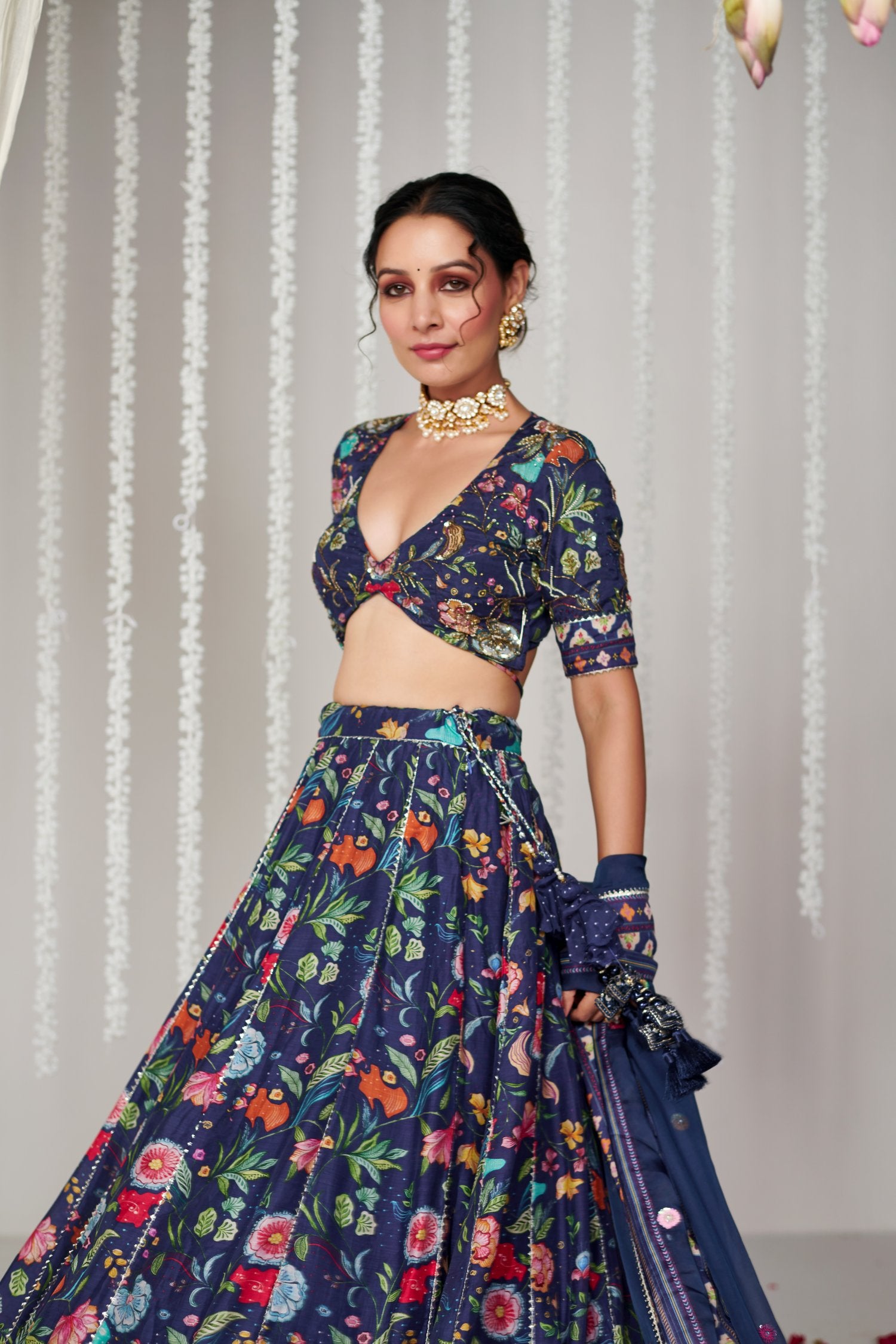 Bagicha deep blue lehenga set of 3