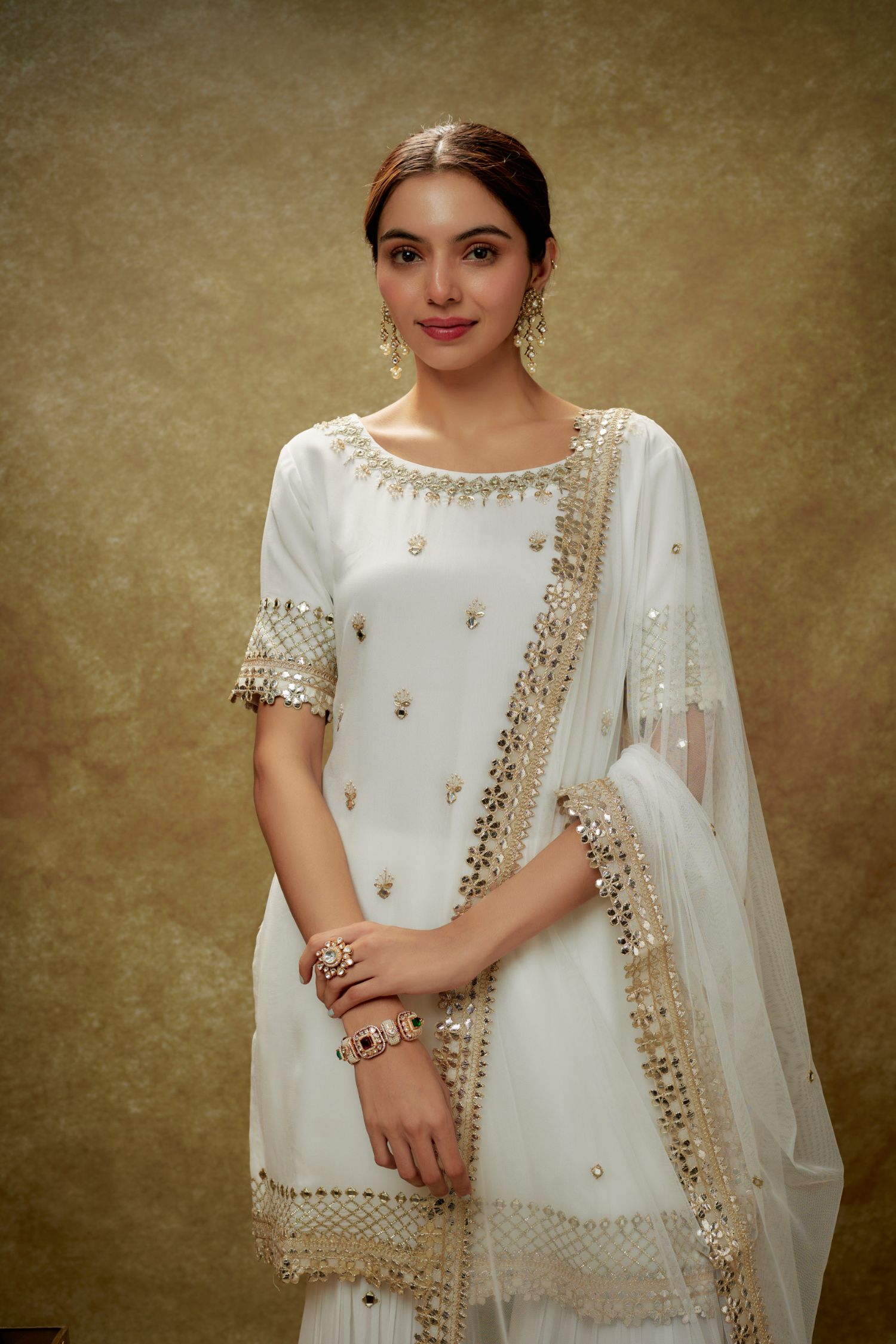 Jasmine Ivory Gota Mirror Sharara Kurta Set