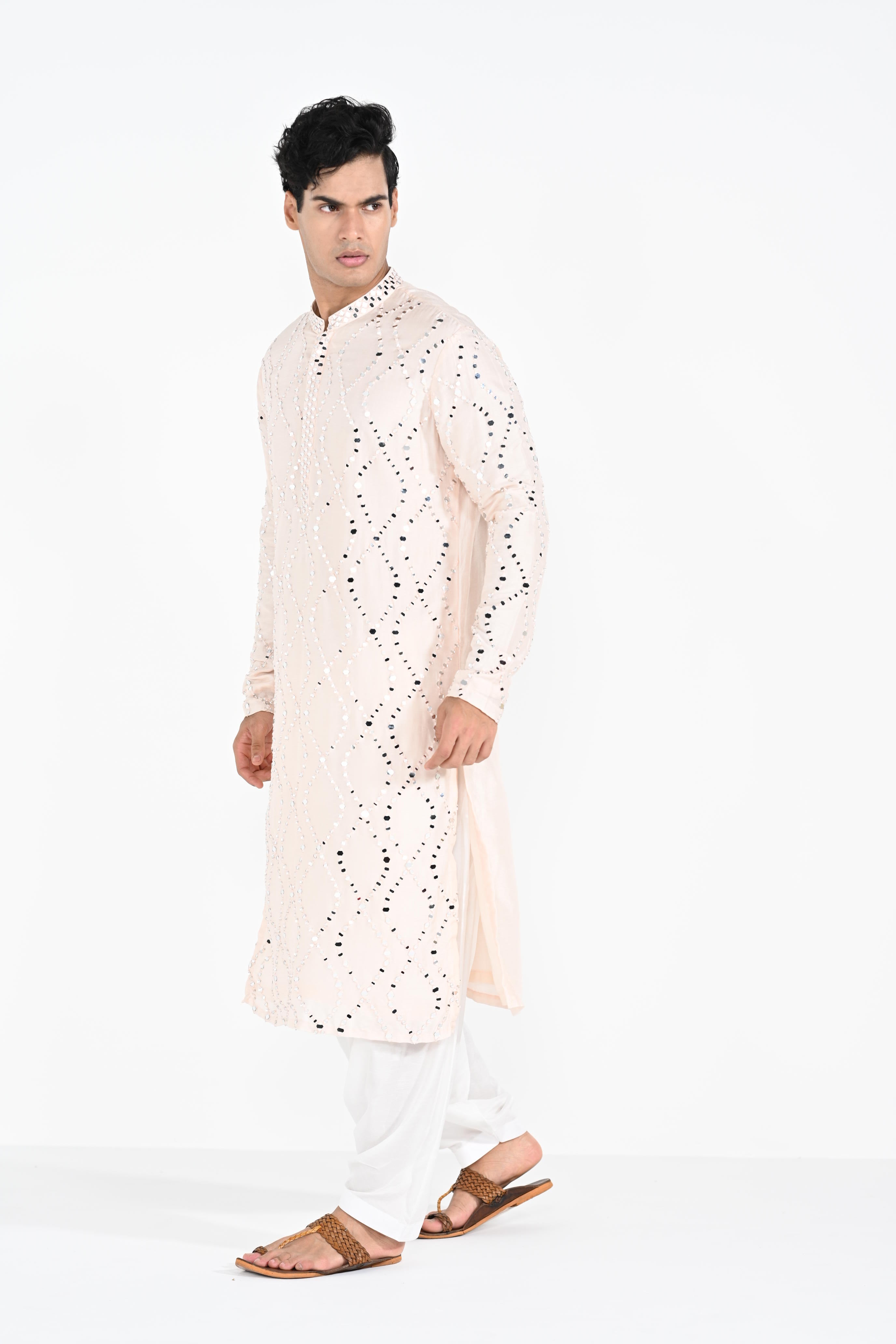 Wavy Mirror Work Kurta Set