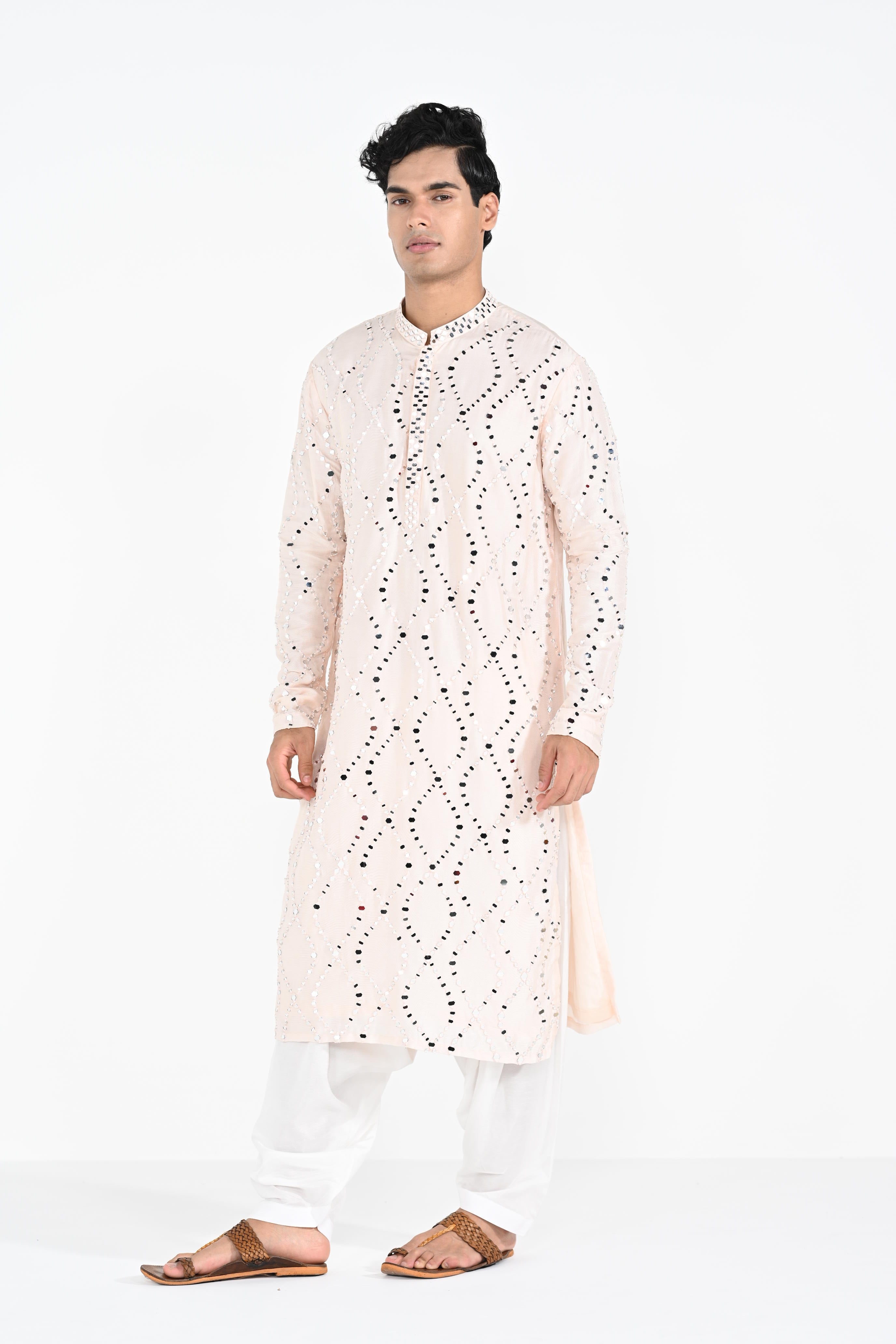 Wavy Mirror Work Kurta Set