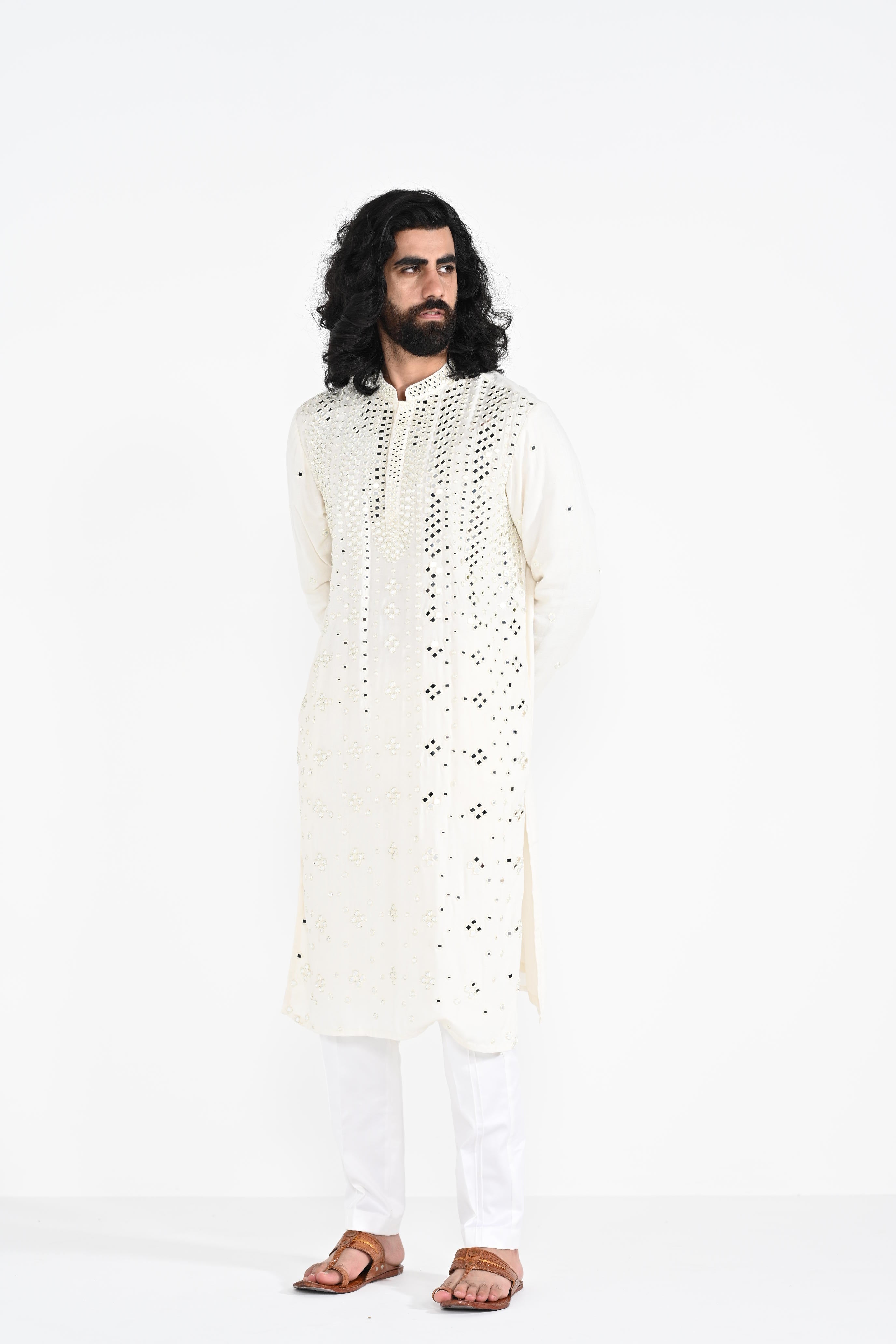 Ivory Mirror Work Kurta Set