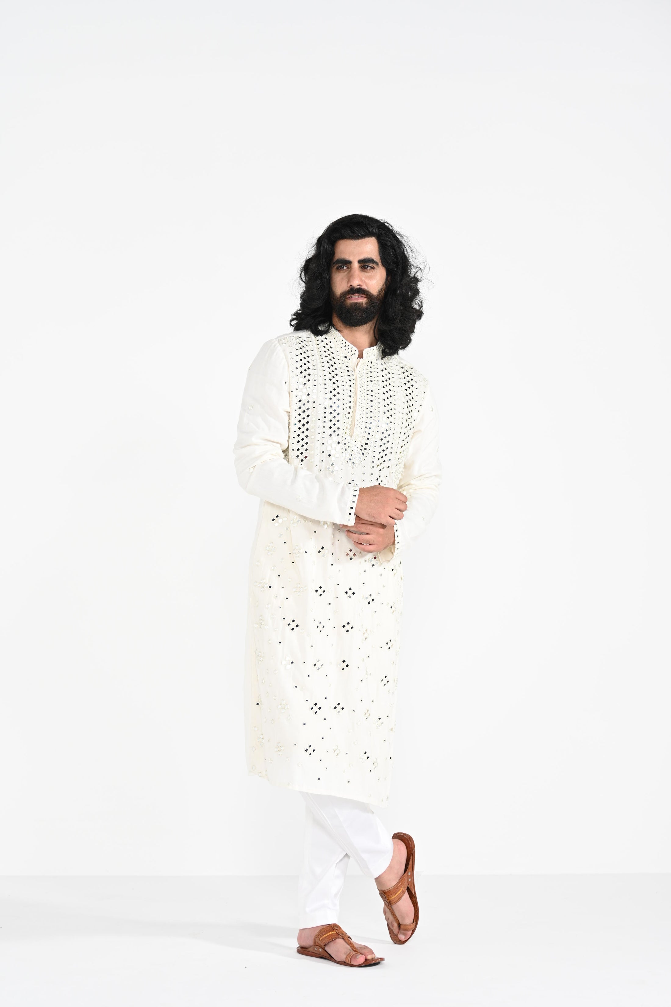 Ivory Mirror Work Kurta Set