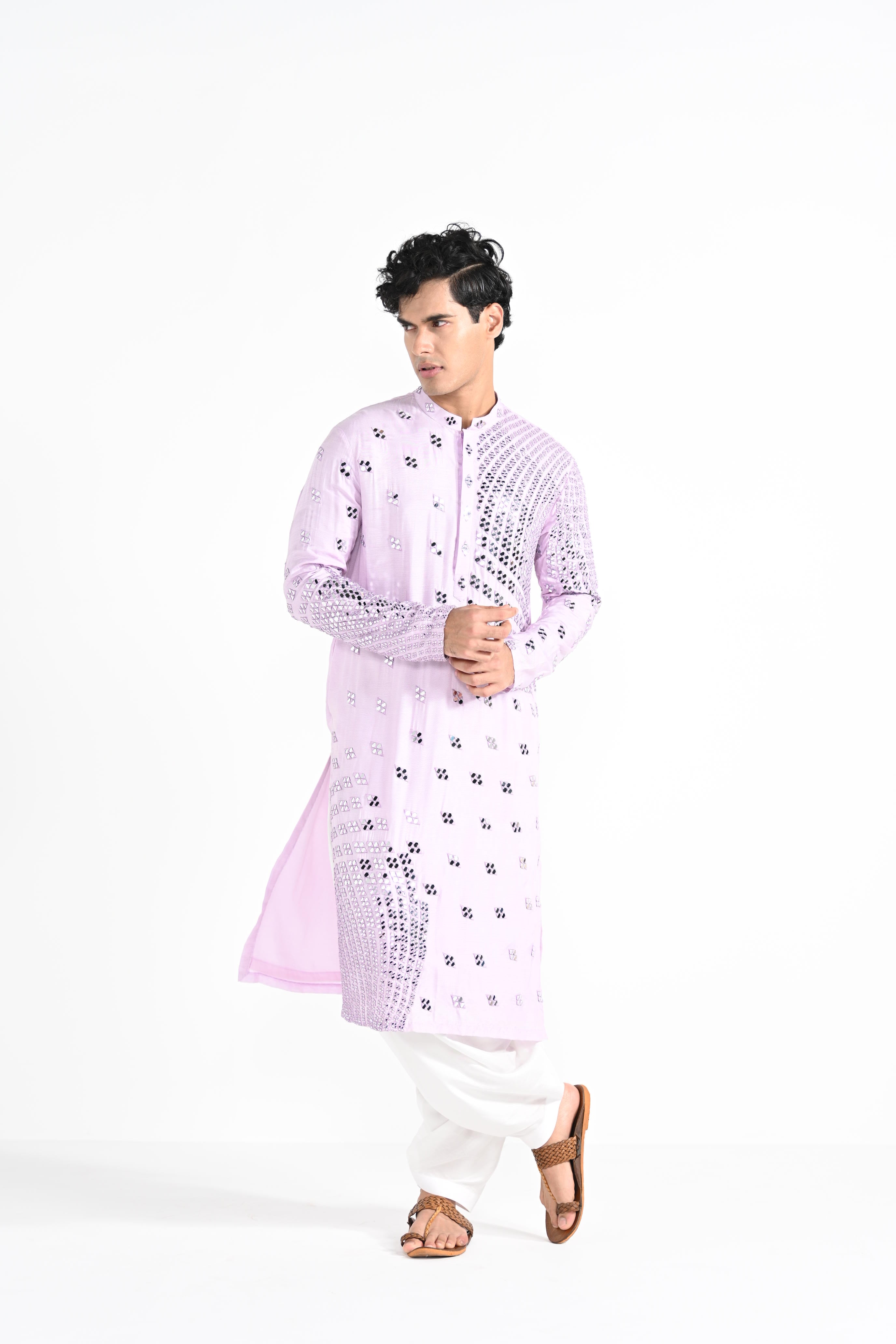 Lilac Radial Mirror Work Kurta Set