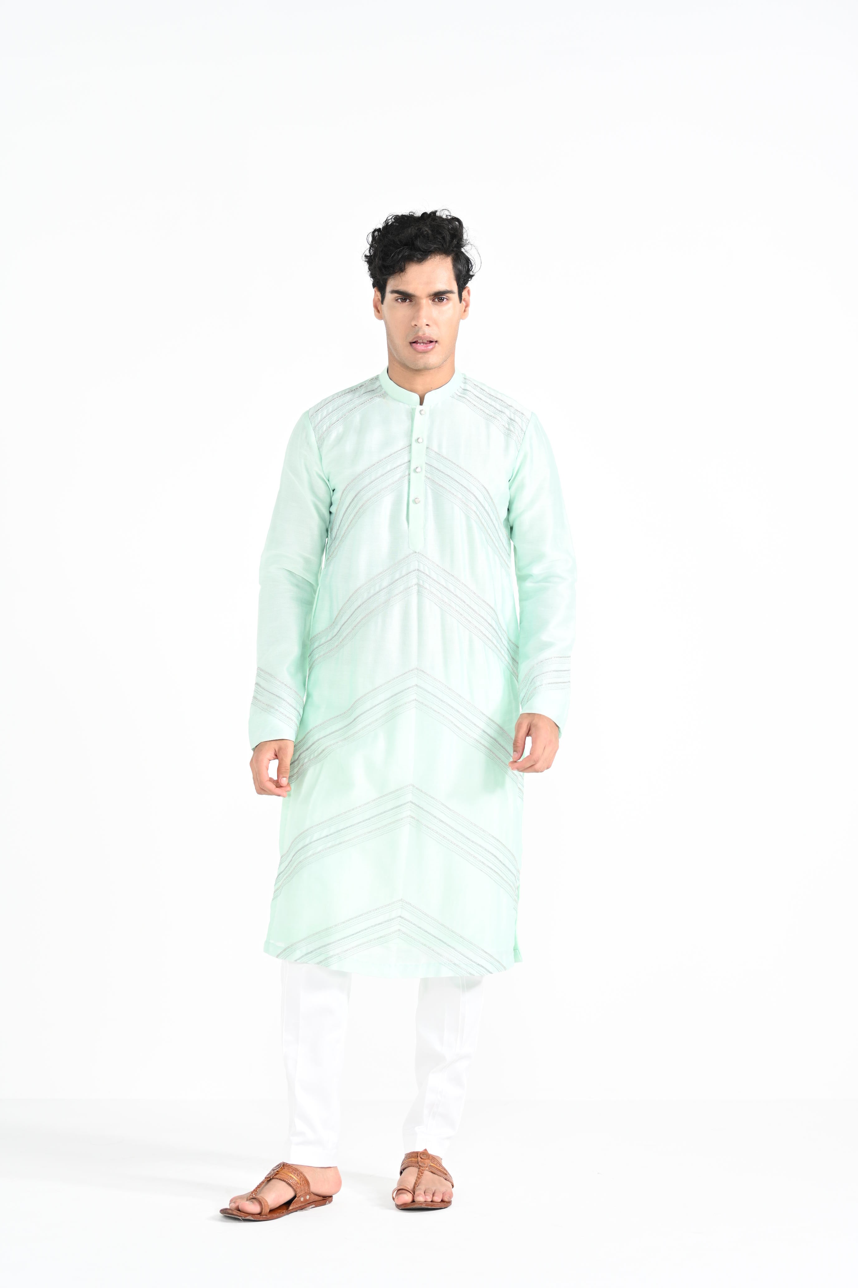 Mist Green Hand Embroidered Kurta Set