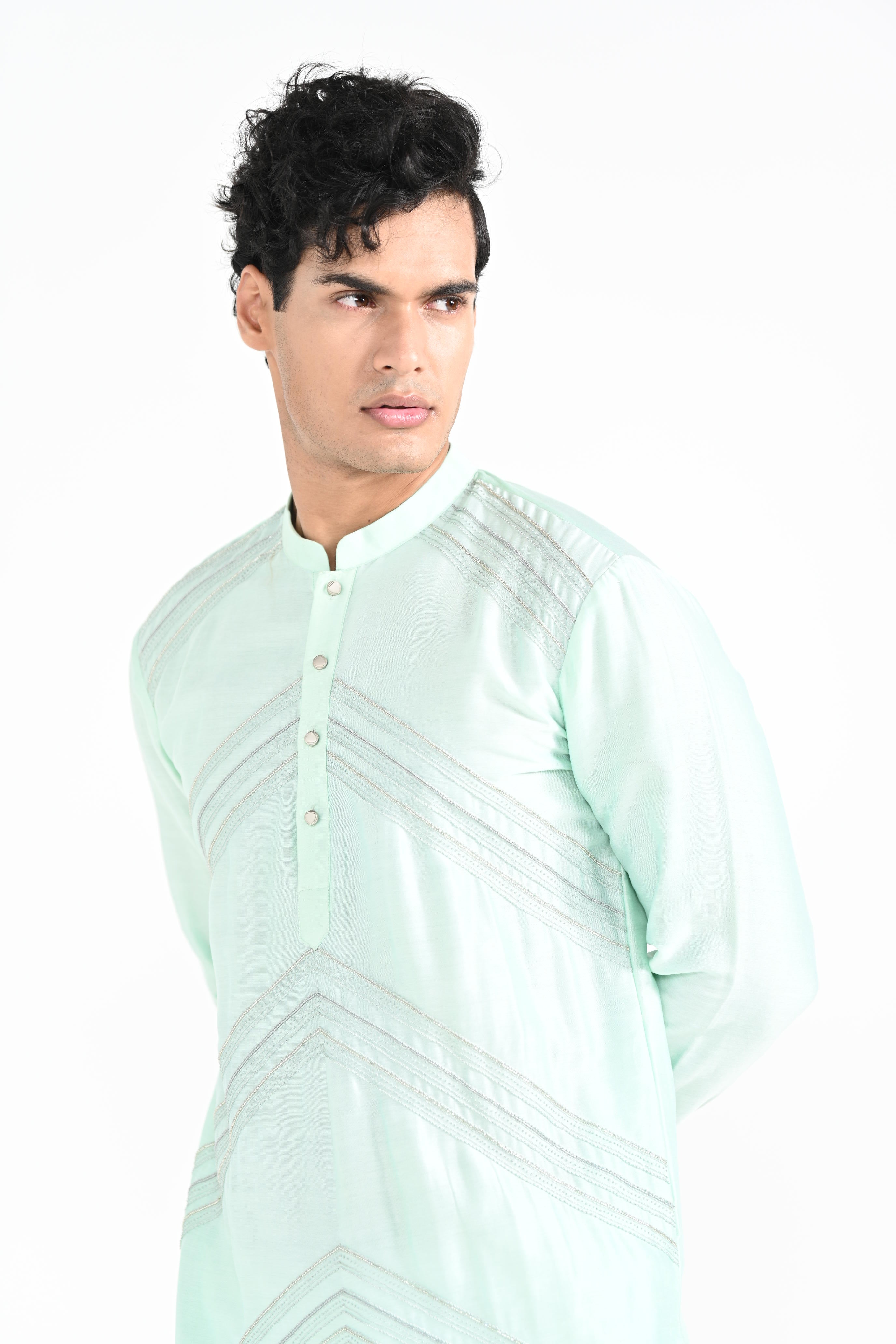 Mist Green Hand Embroidered Kurta Set