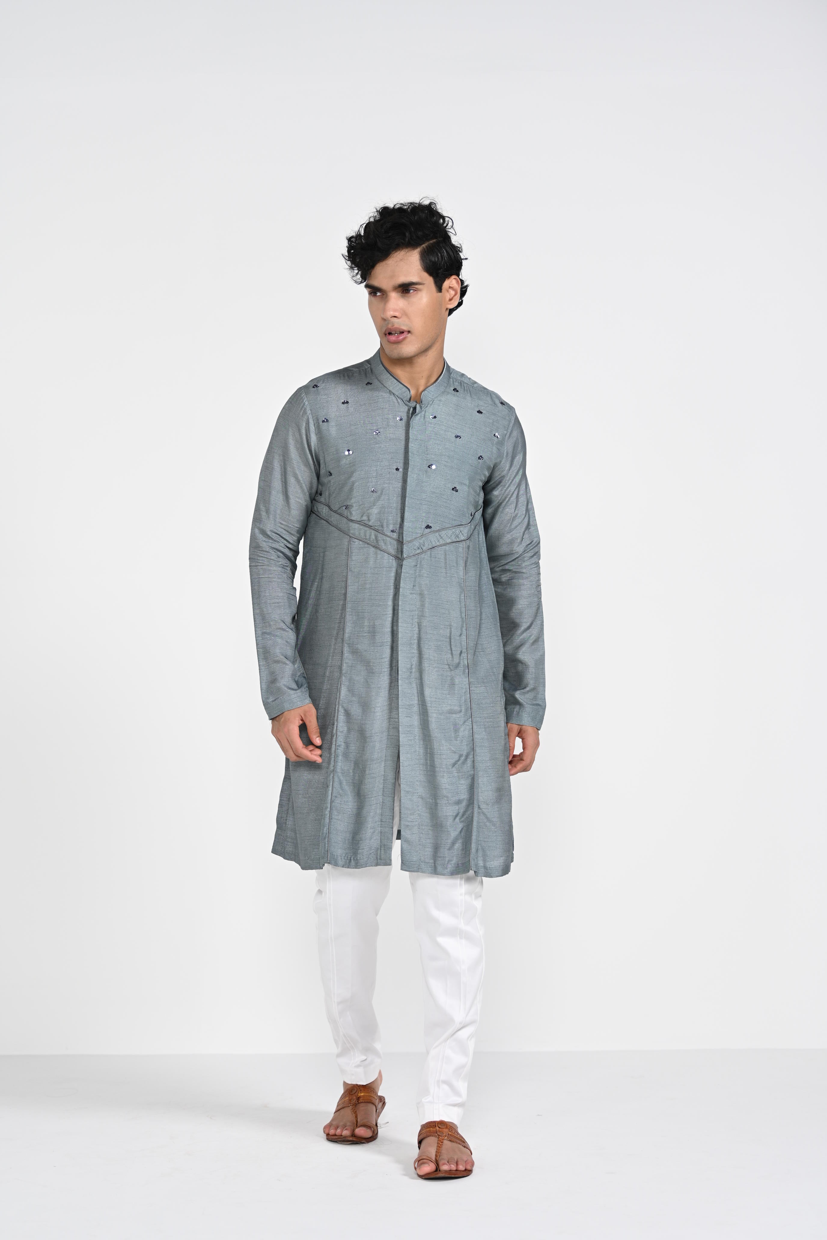 Slate Grey Hand Emboidered Work Kurta Set