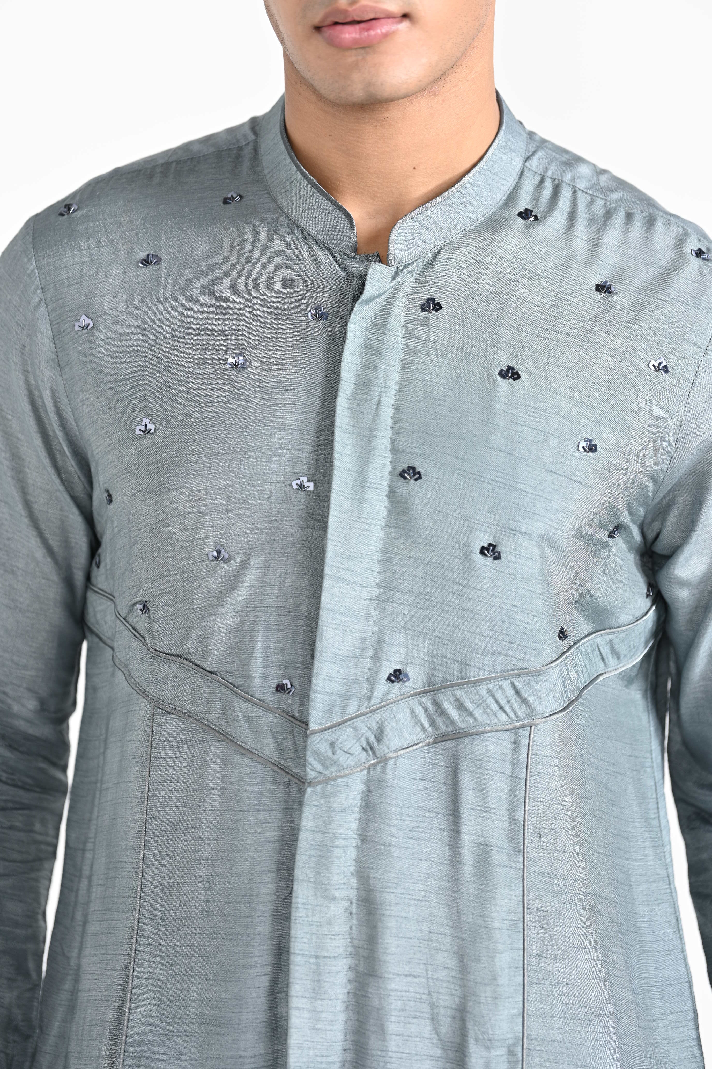 Slate Grey Hand Emboidered Work Kurta Set