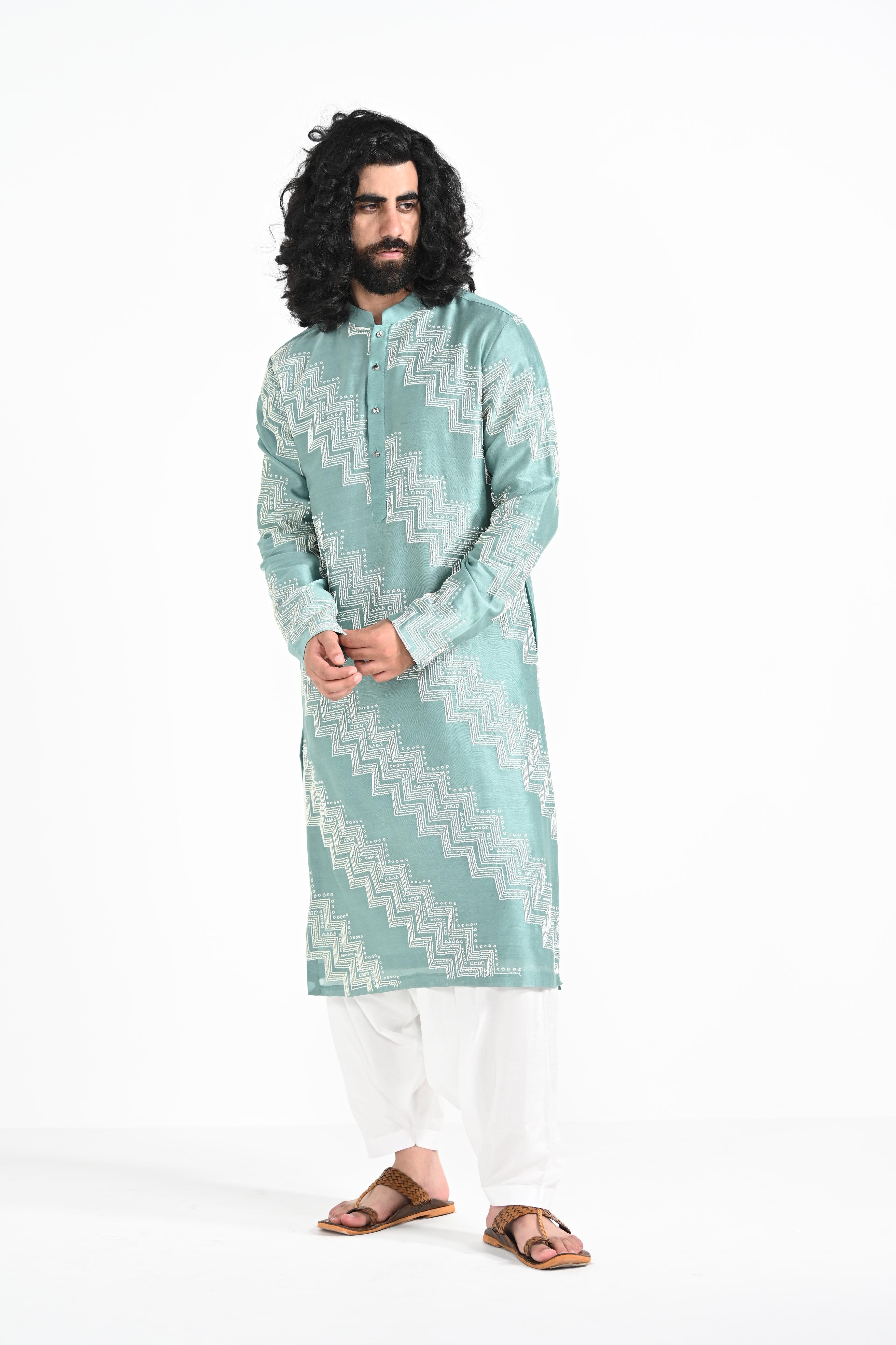 Zig Zag Hand Emboidered Work Kurta Set