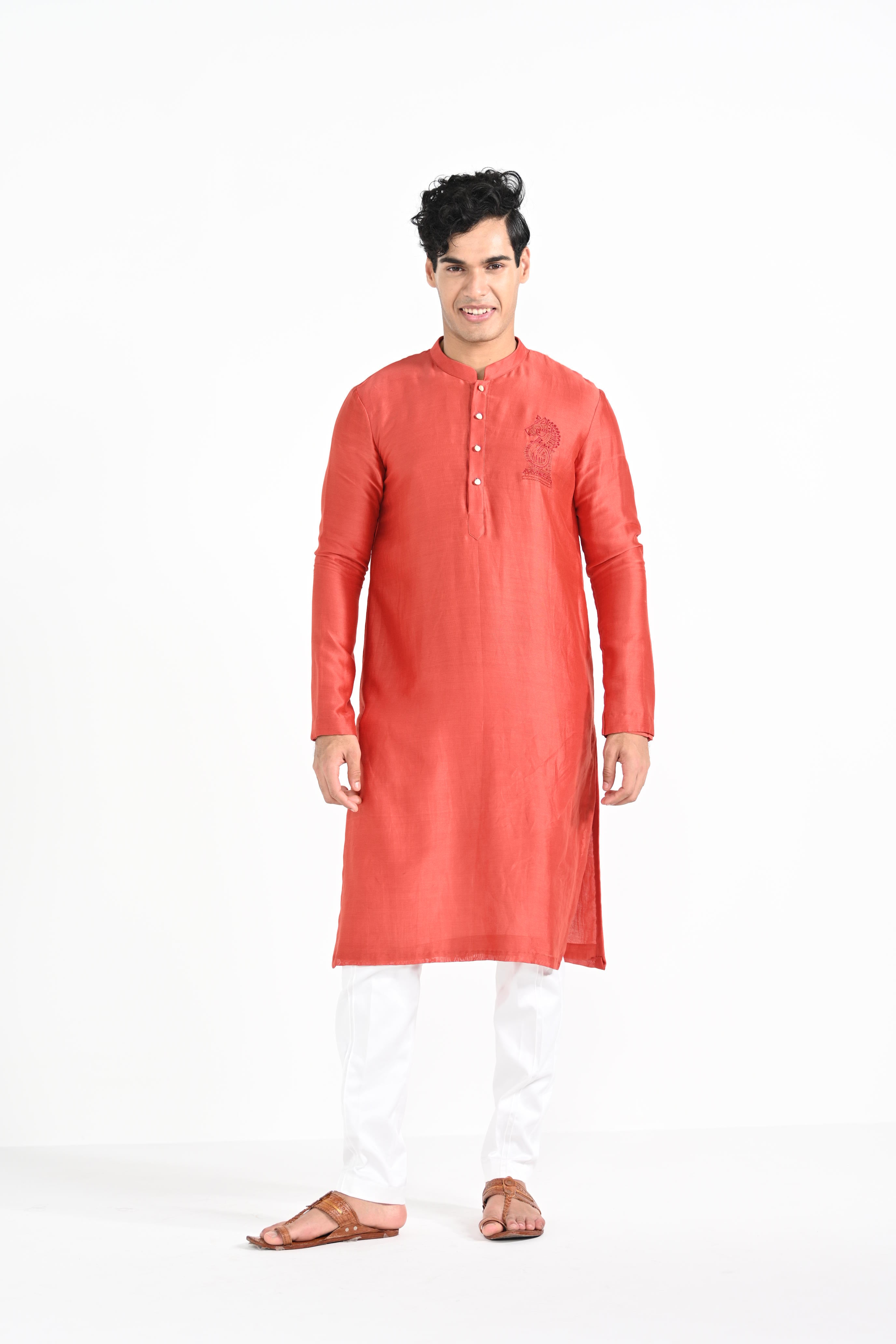 Tangy Orange Work Kurta Set