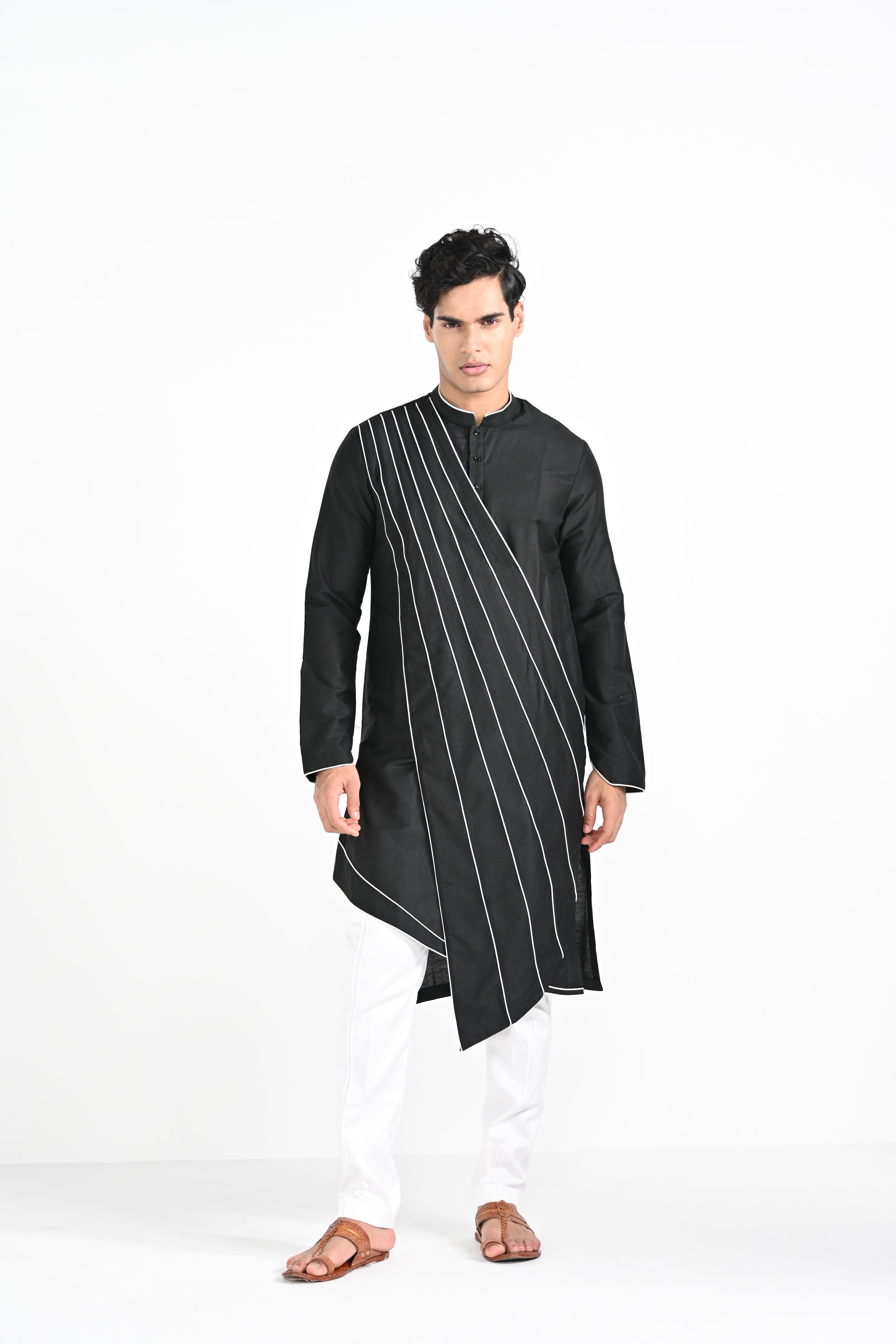 Black Sufi Cordpiping Work Kurta Set