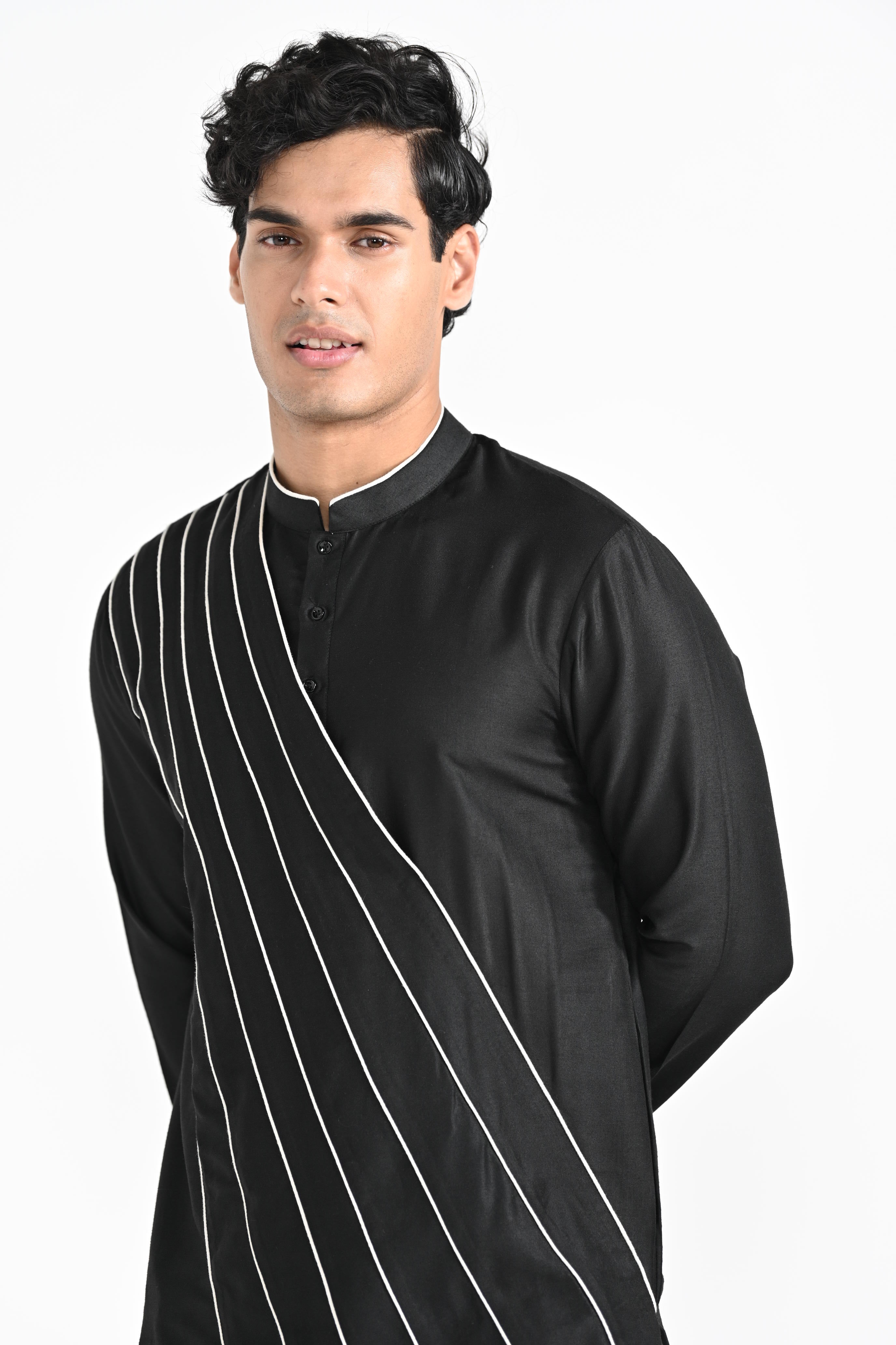 Black Sufi Cordpiping Work Kurta Set