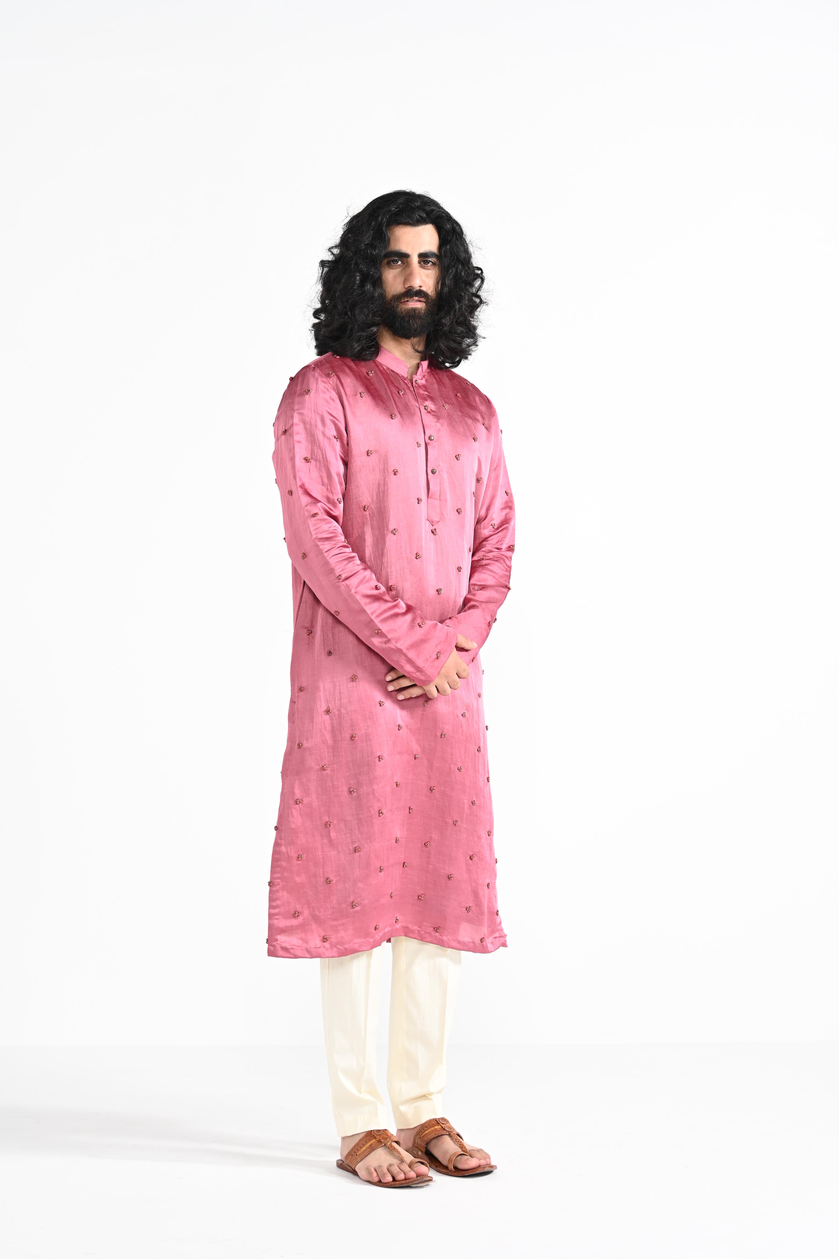 French Pink Work Kurta Set