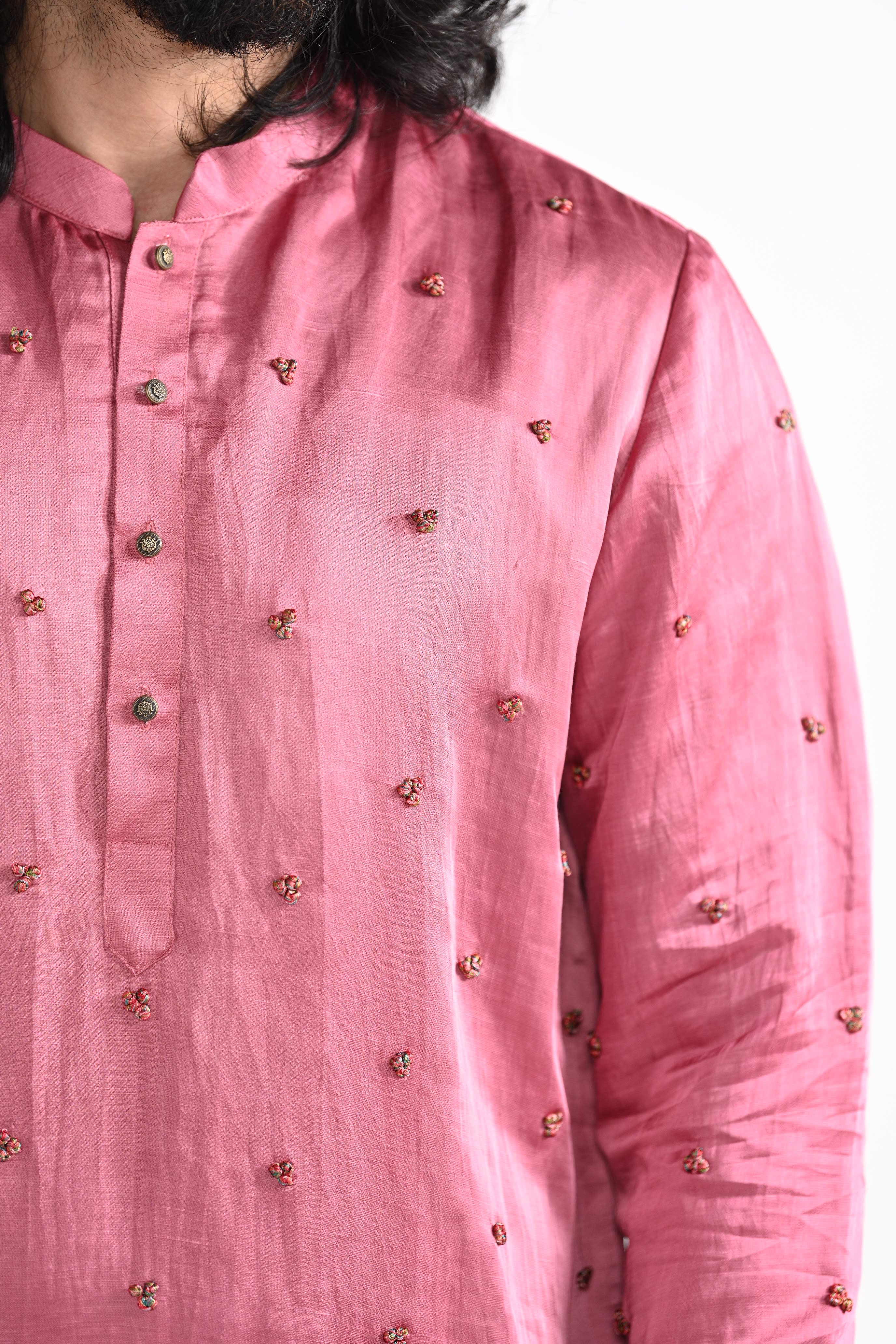 French Pink Work Kurta Set