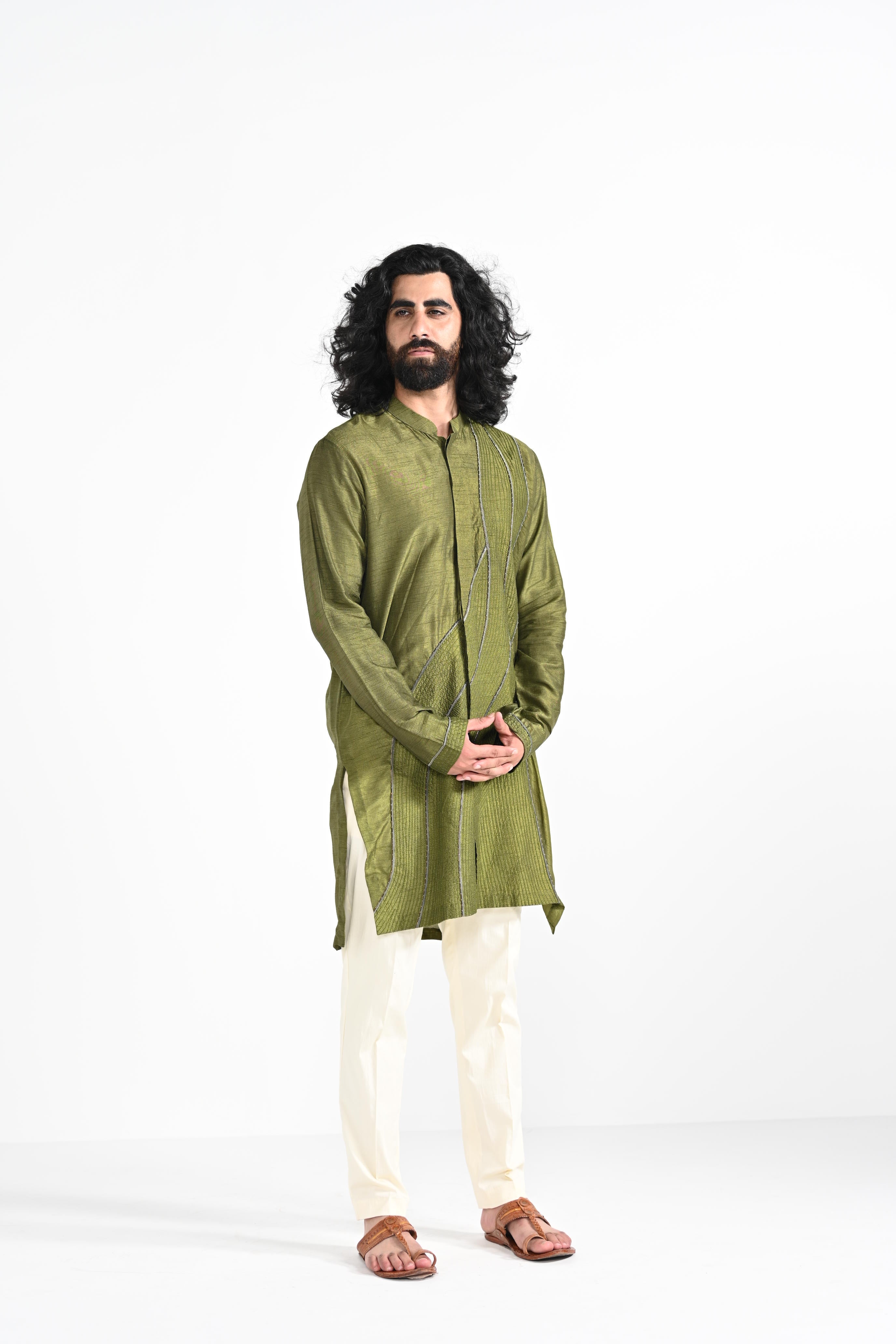 Olive Work Kurta Set