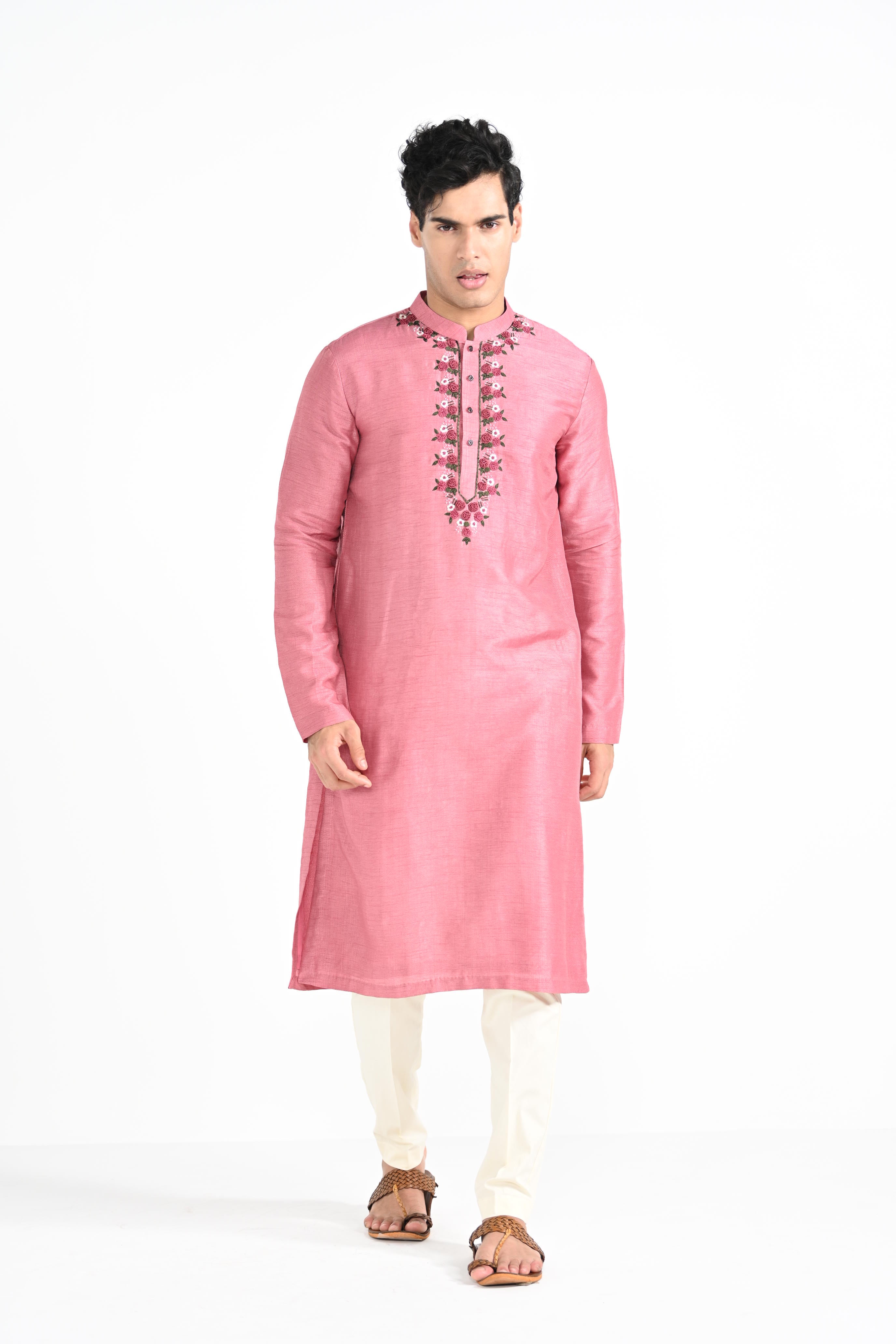 Salmon Pink Work Kurta Set