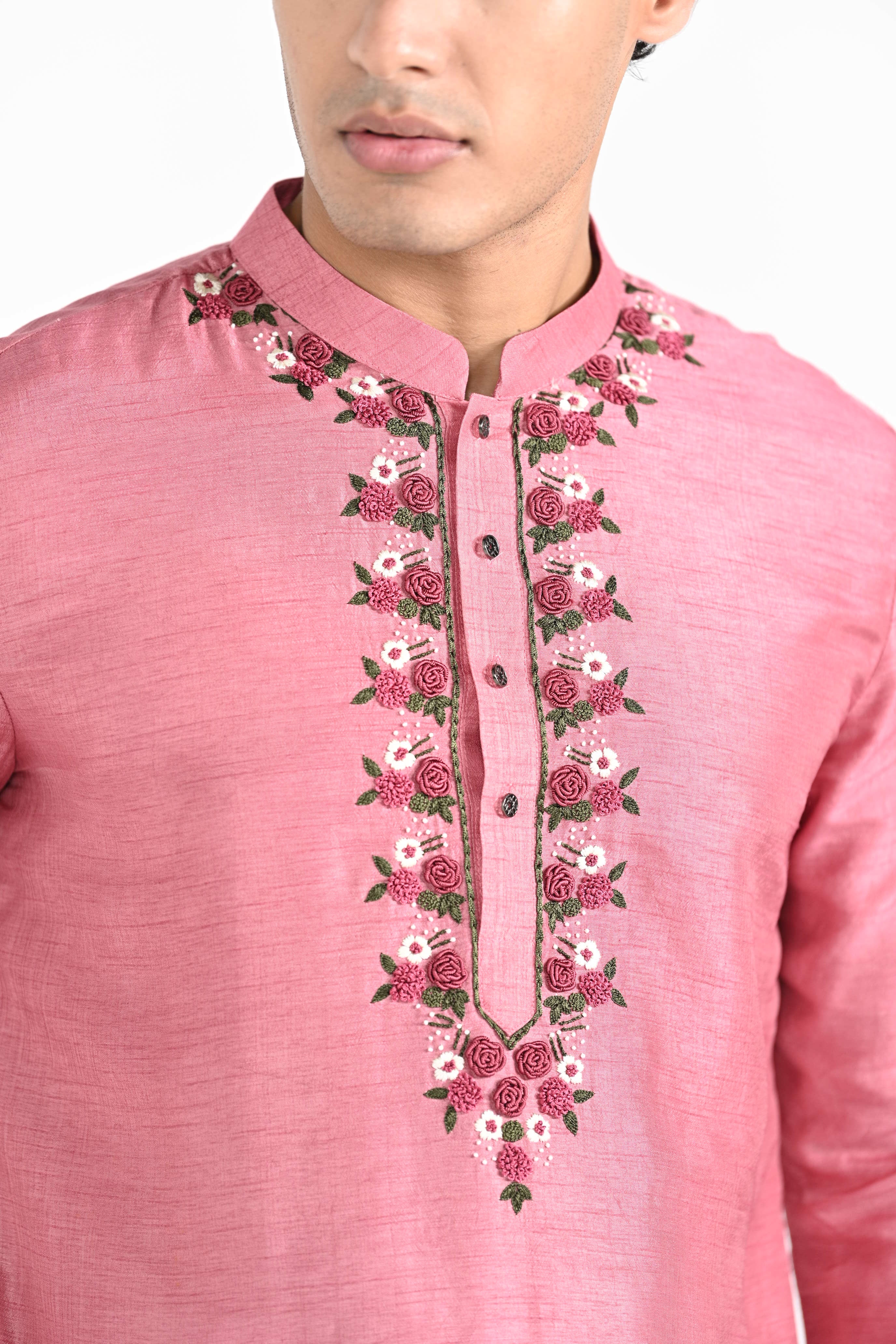 Salmon Pink Work Kurta Set