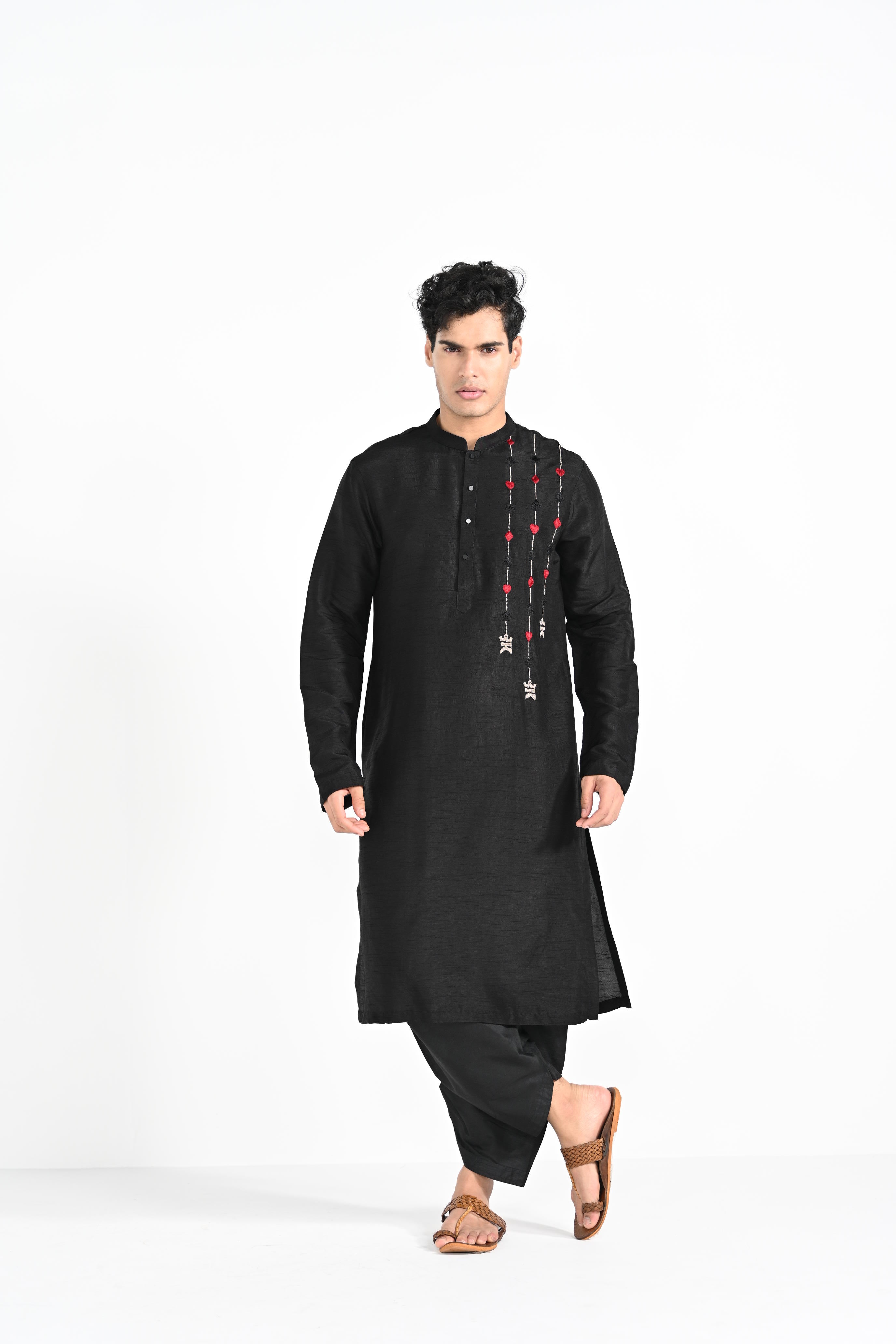 Black Poker Work Kurta Set