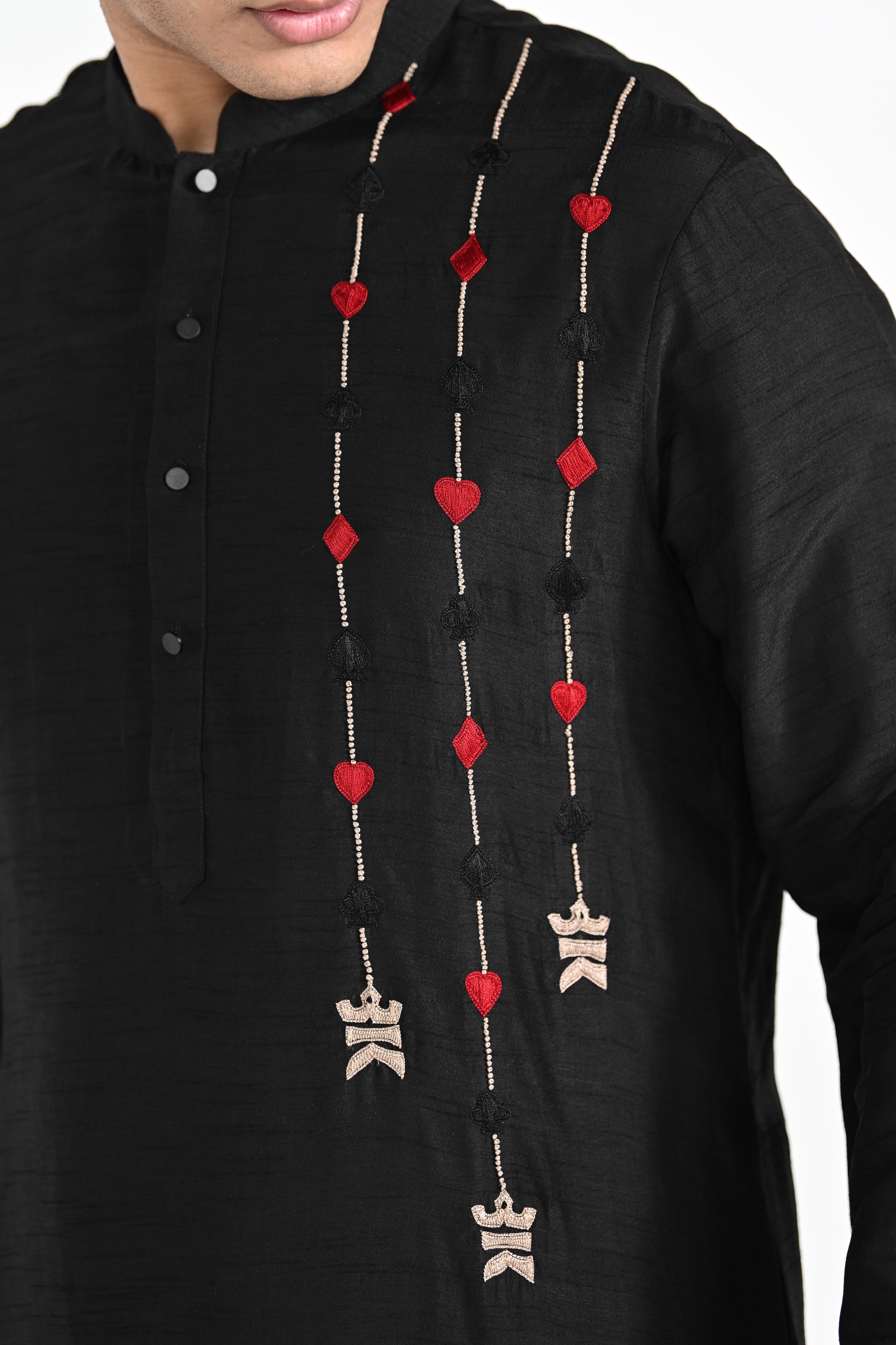 Black Poker Work Kurta Set