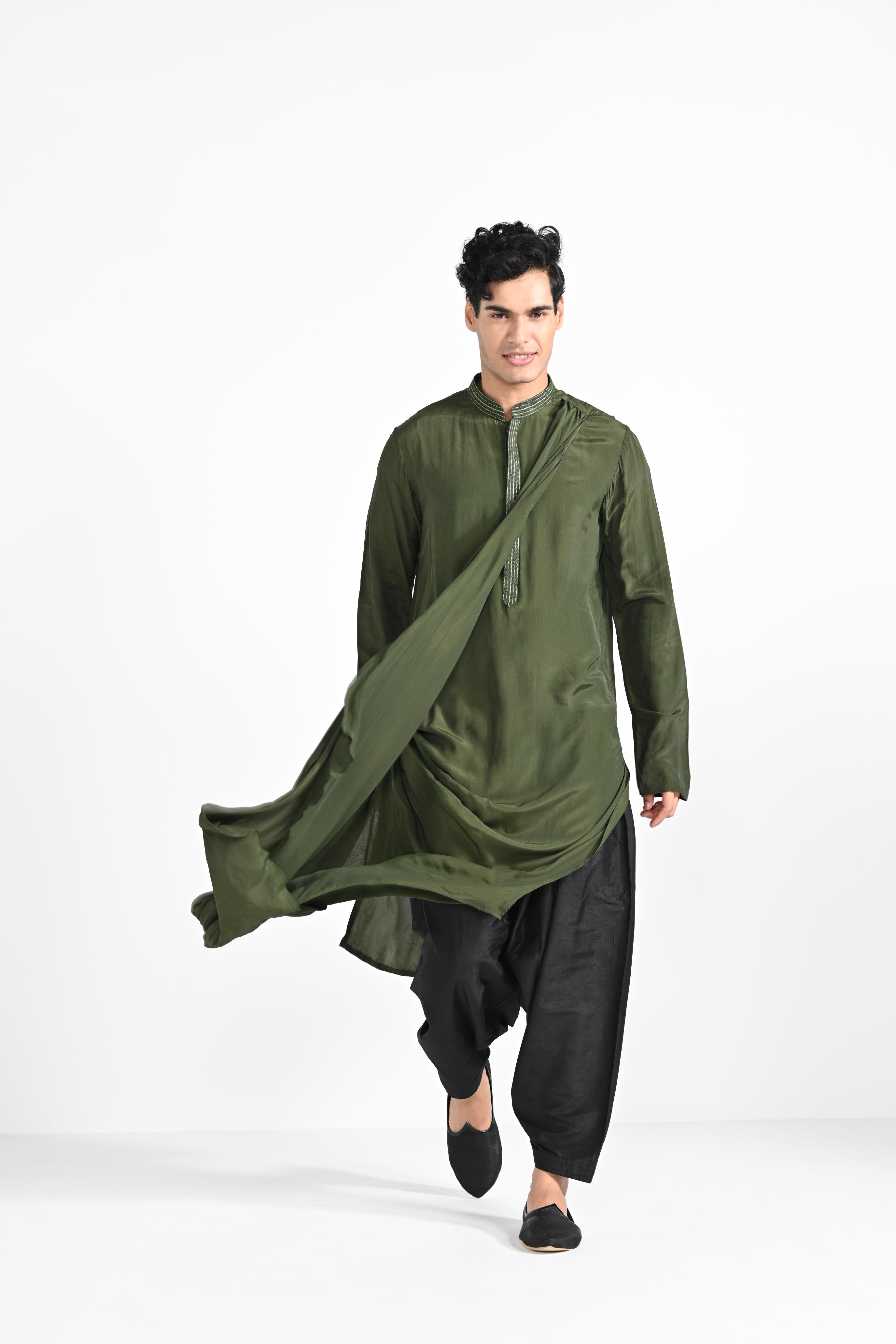 Dollar Bill Green Work Kurta Set