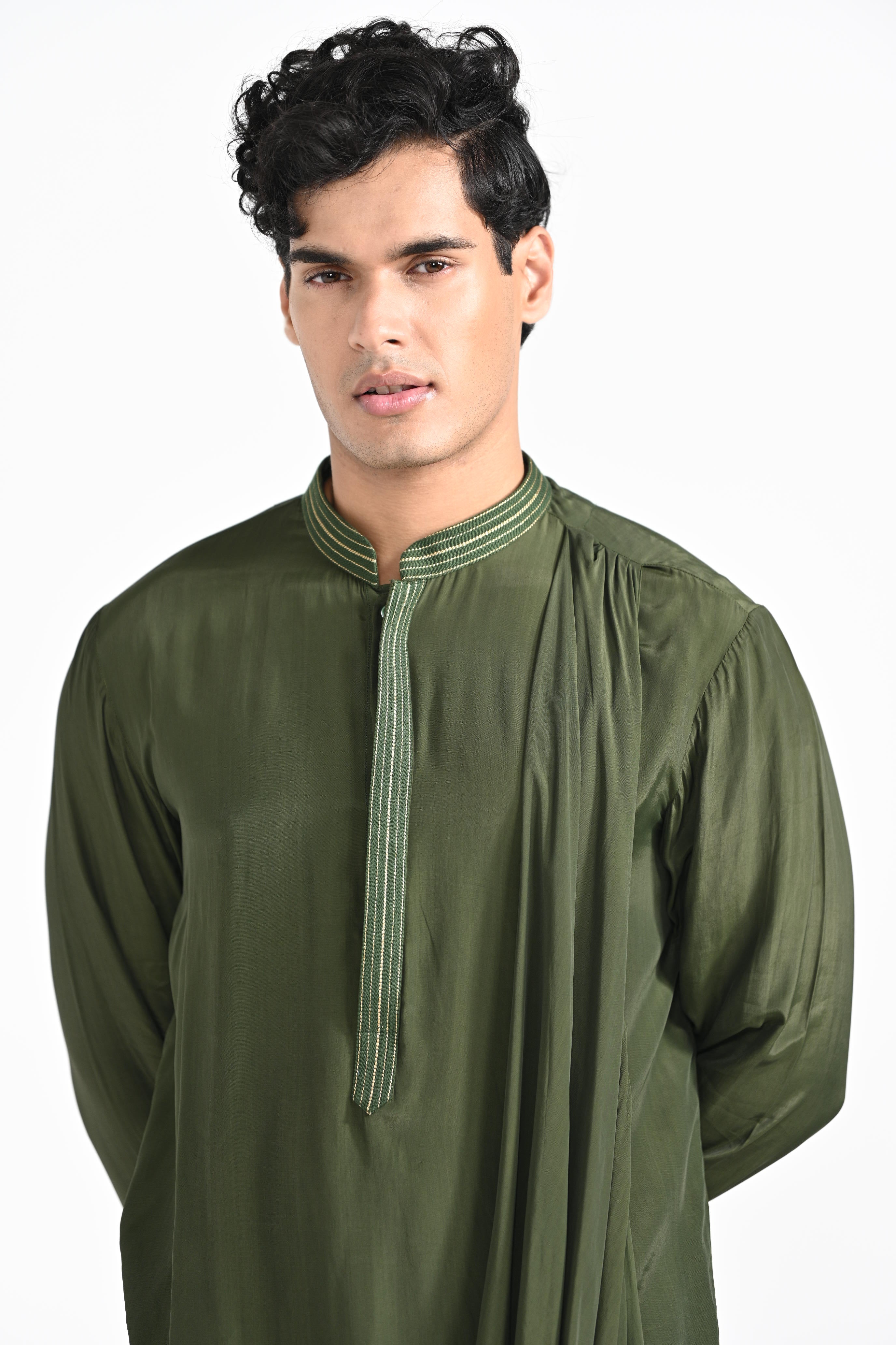 Dollar Bill Green Work Kurta Set