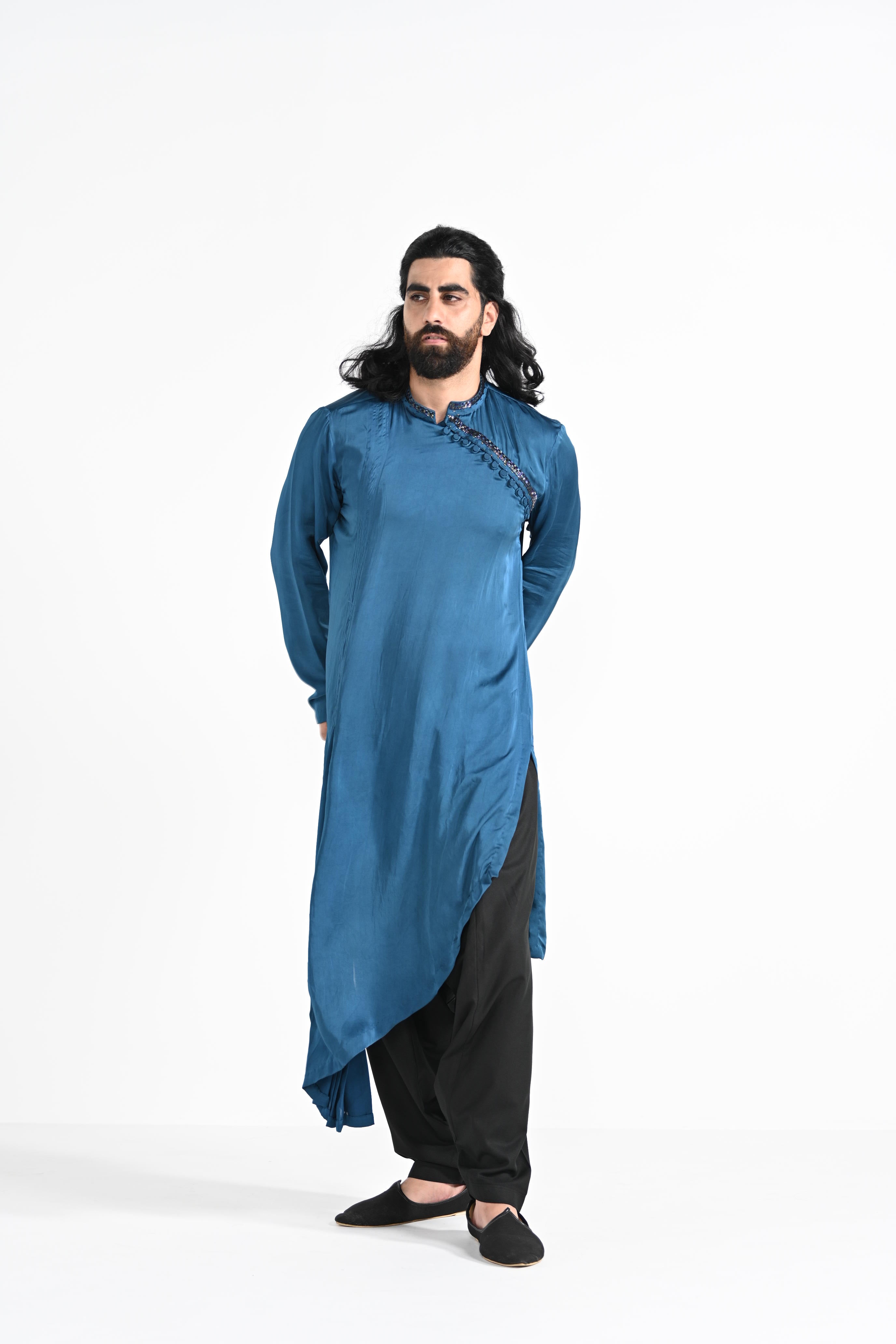 Denim Blue Work Kurta Set