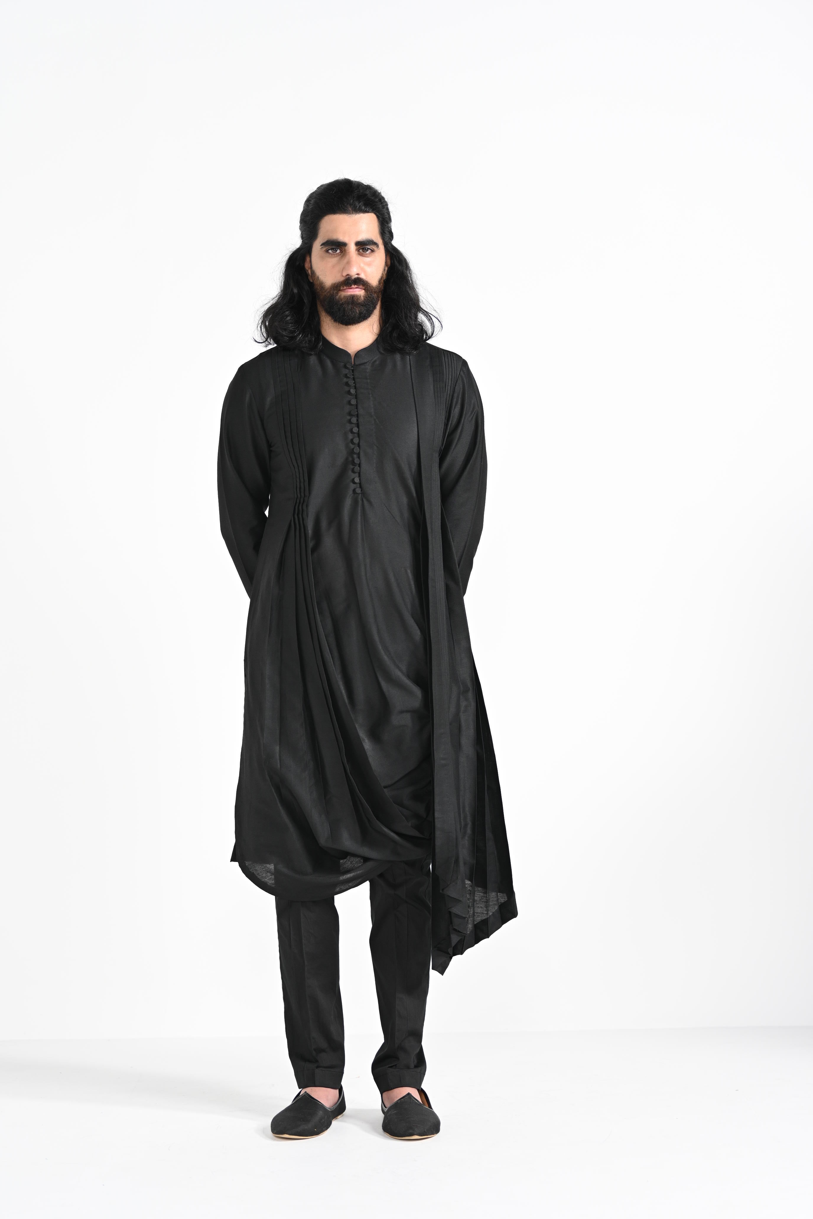 Nehru With Cowl Hem Drape Kurta Set