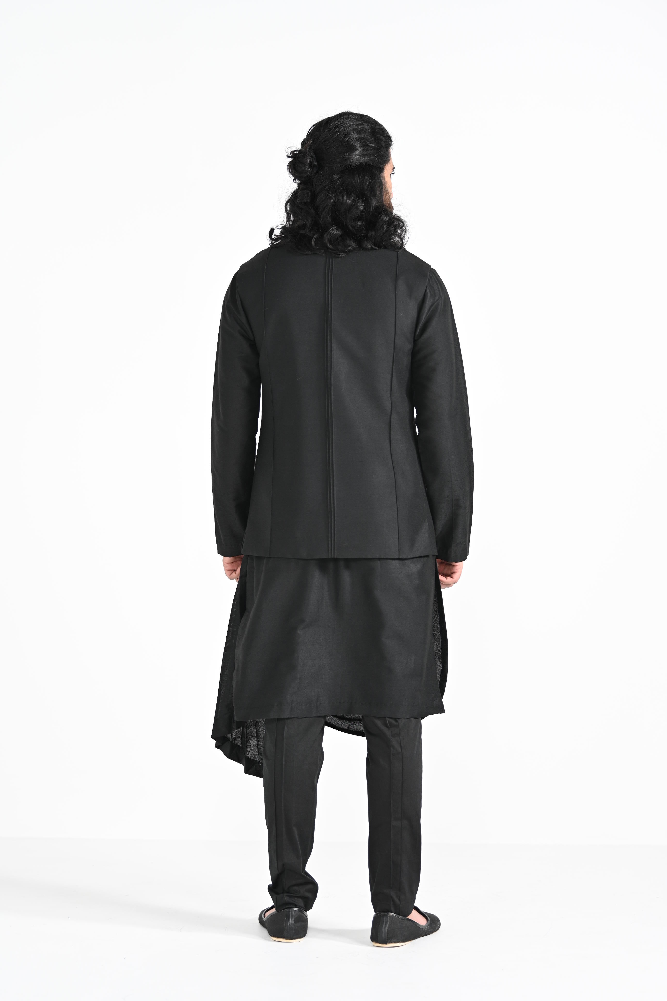 Nehru With Cowl Hem Drape Kurta Set