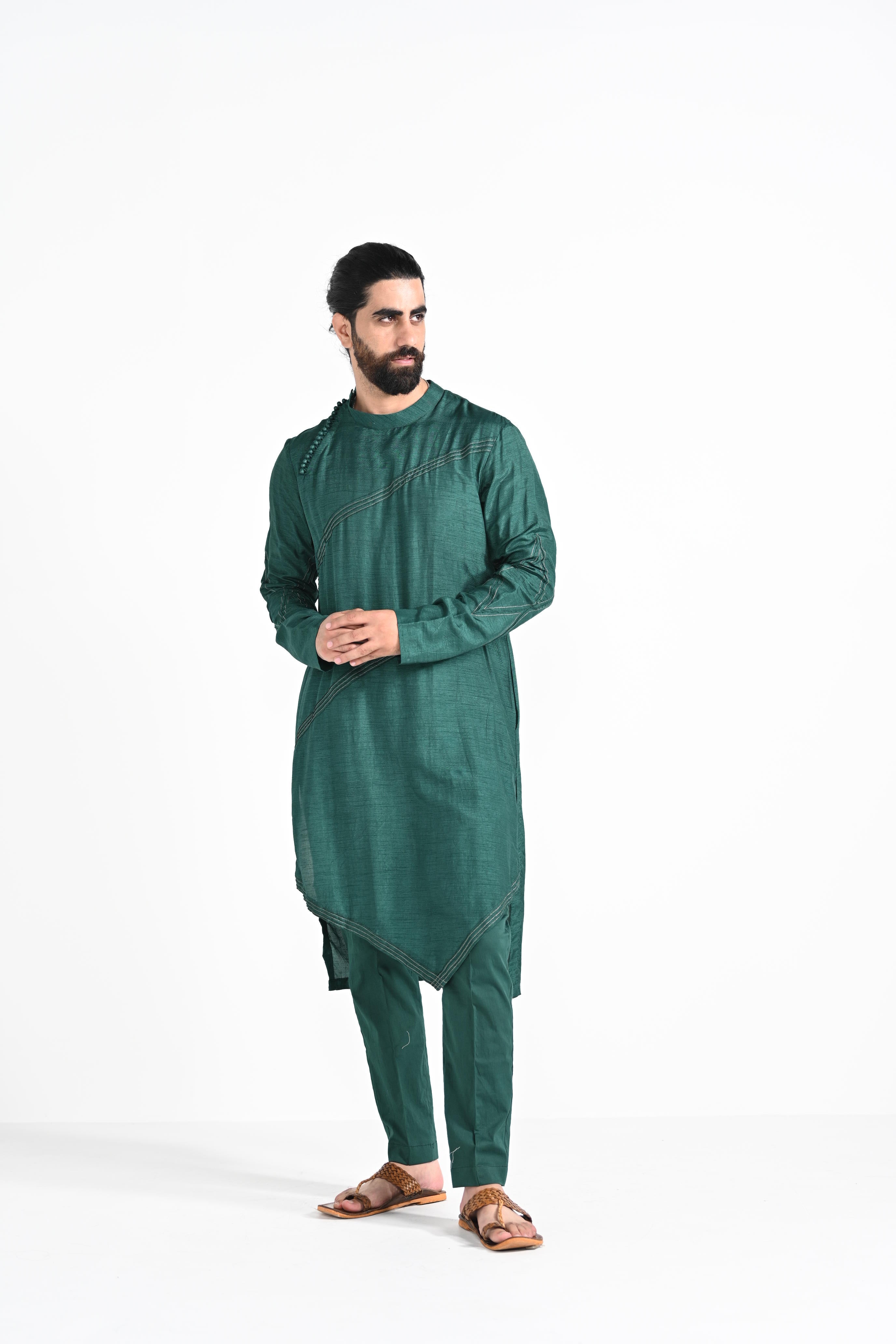 Bottle Green Work Kurta Set