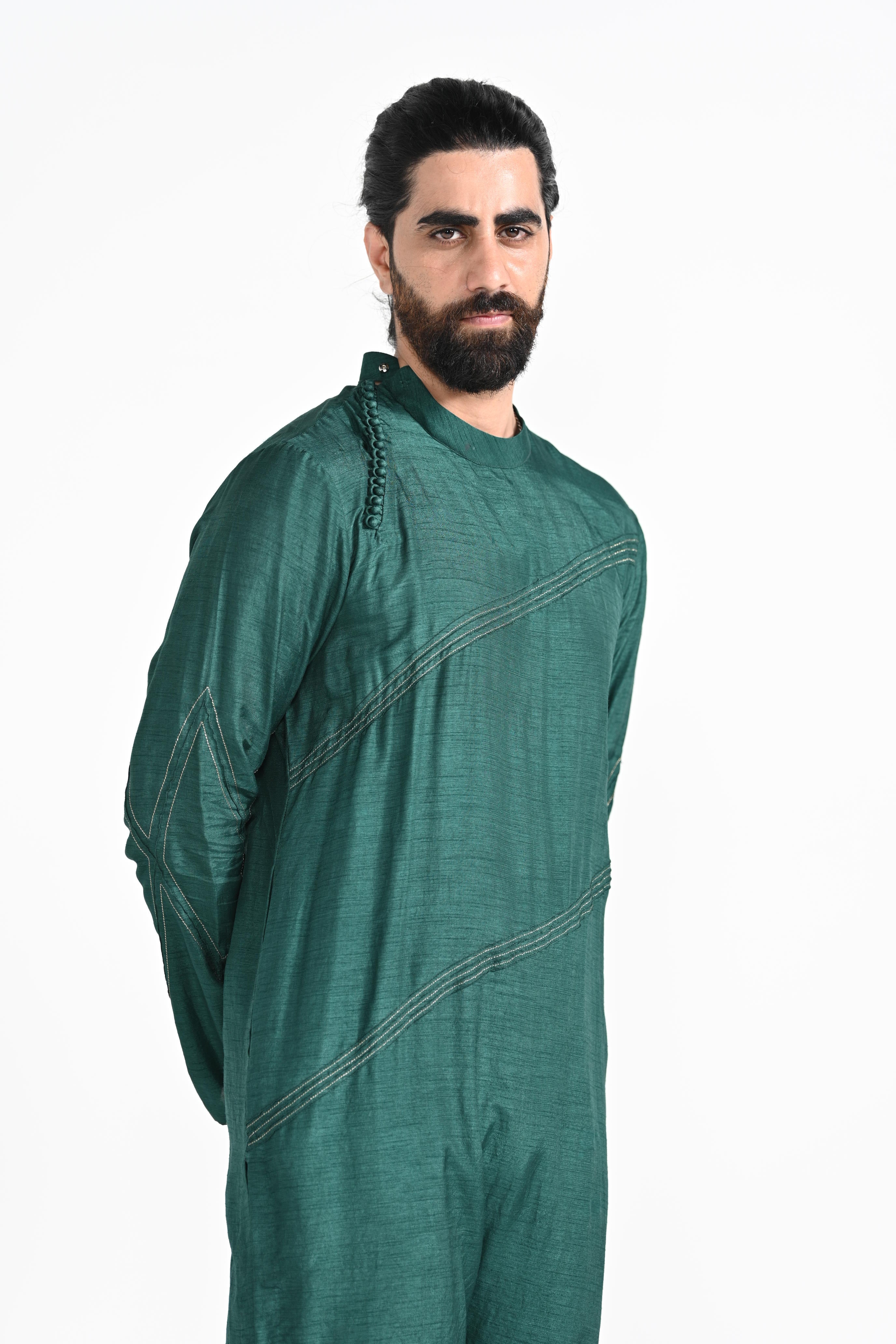 Bottle Green Work Kurta Set