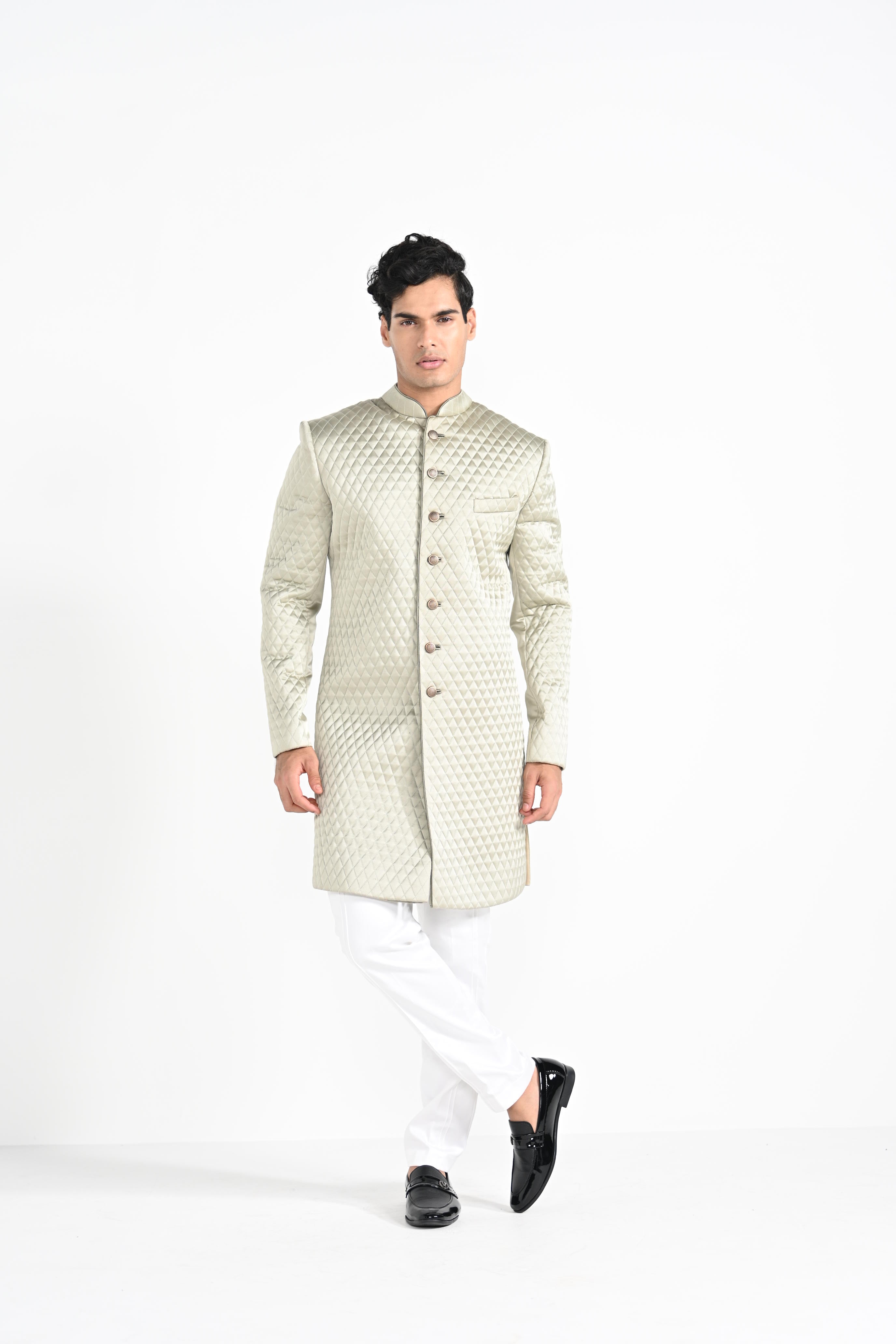 Sage Mint Green Quillted Achkan Set