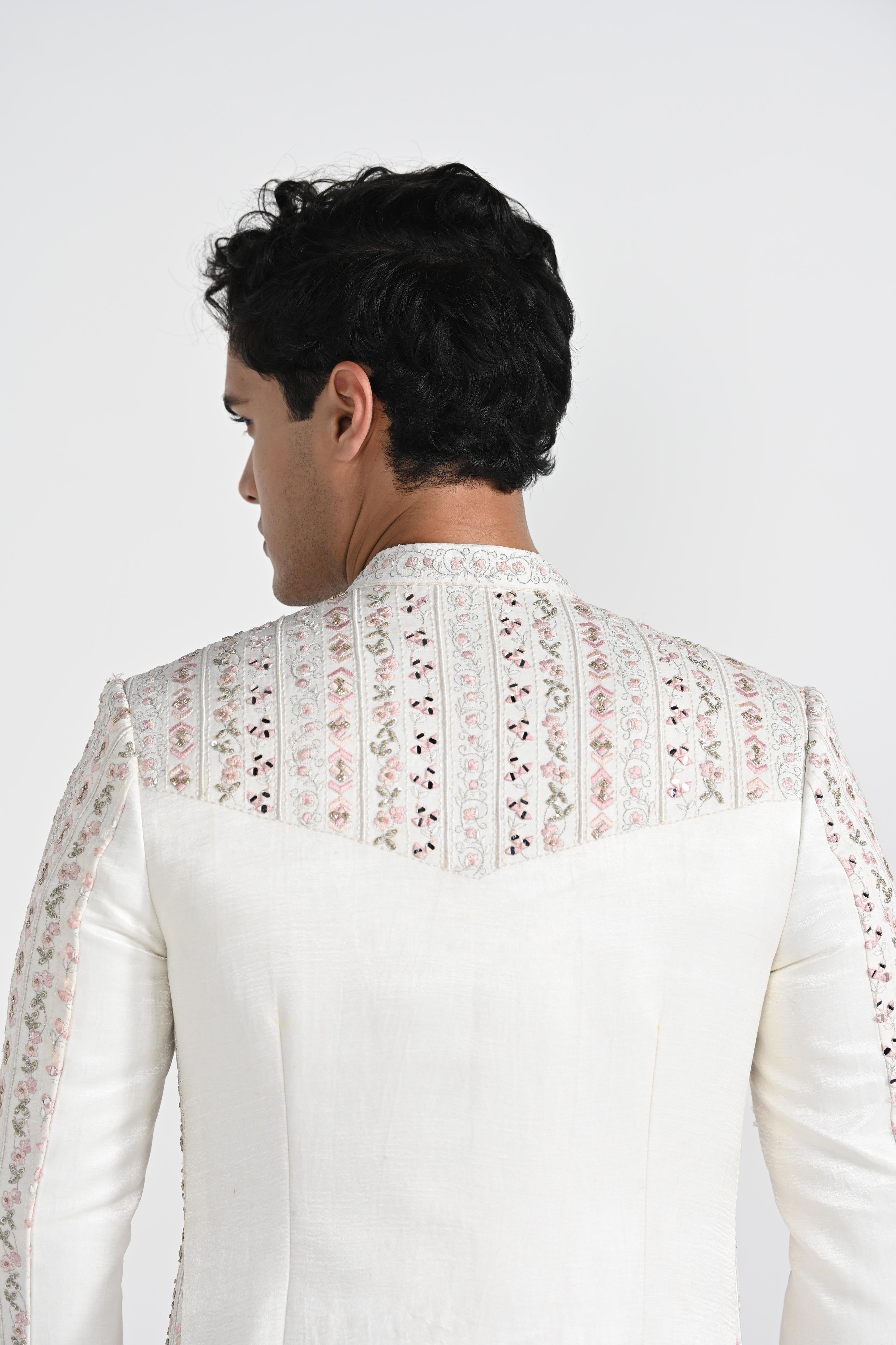 White,Heavy Mirror Work Sherwani Sets