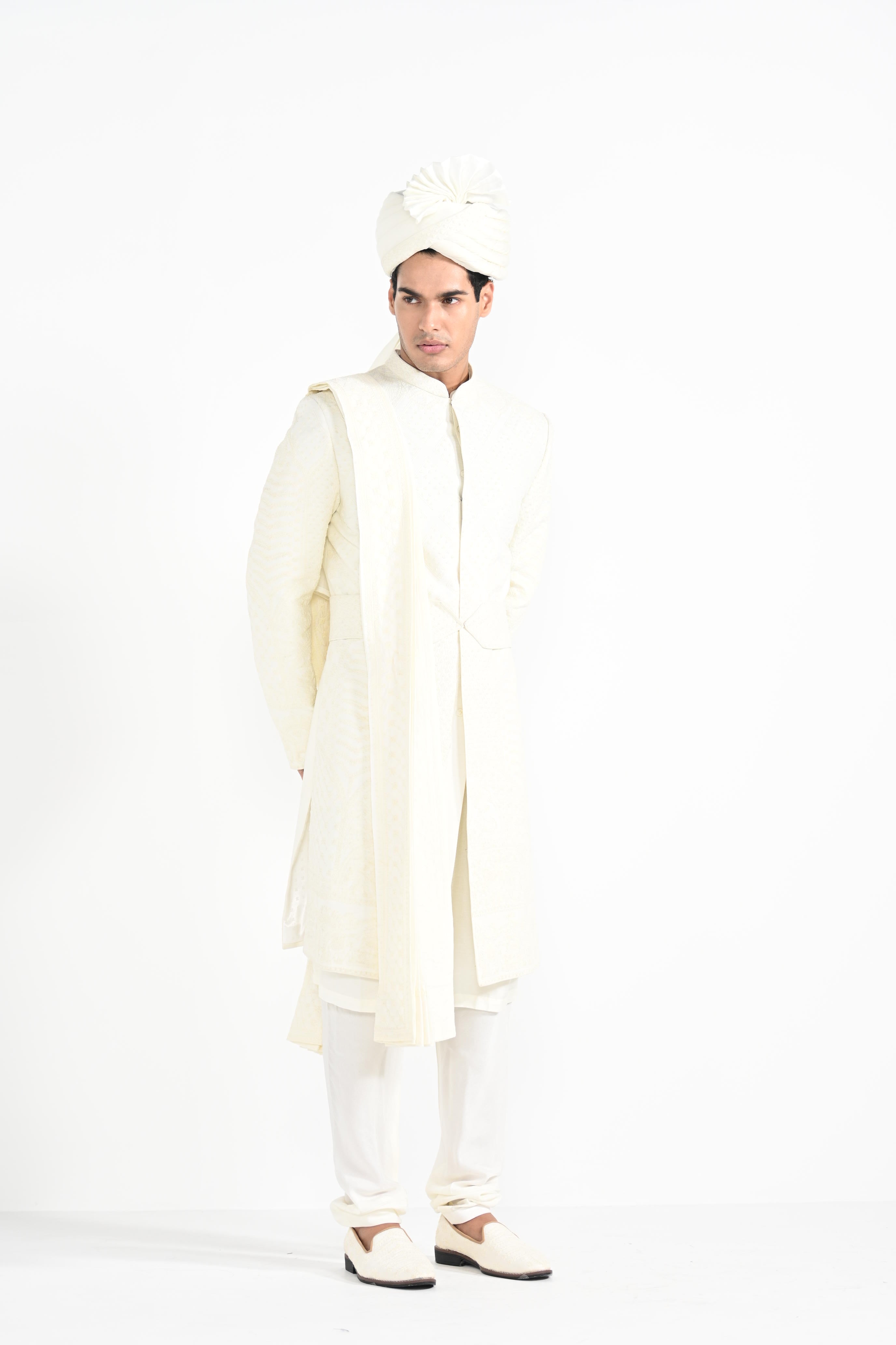 Ivory Dori Work Sherwani Set